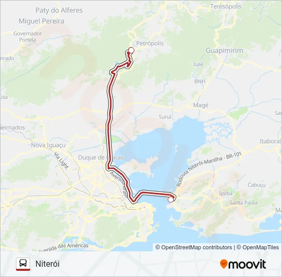 PETRÓPOLIS - NITERÓI Bus Line Map