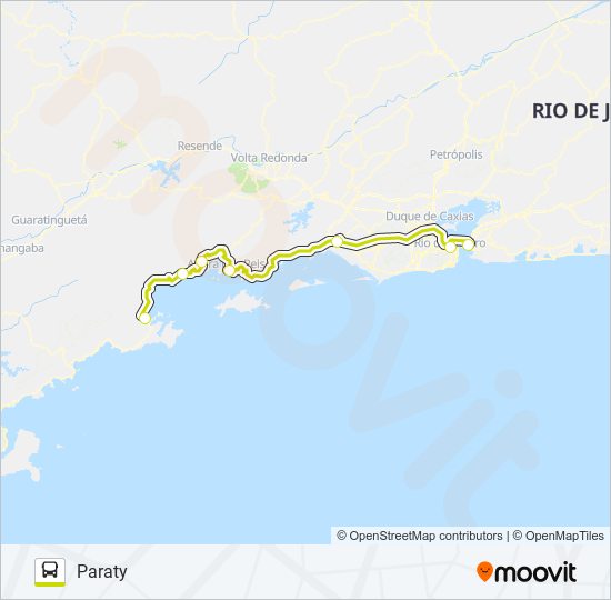 Mapa da linha PARATY - NITERÓI de ônibus