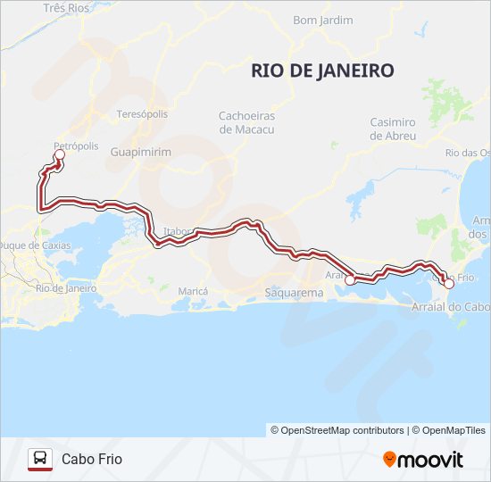 Mapa da linha PETRÓPOLIS - CABO FRIO de ônibus