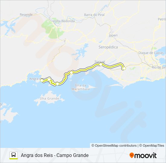 Mapa da linha ANGRA DOS REIS - CAMPO GRANDE de ônibus