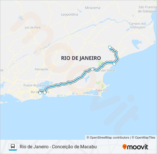 Mapa da linha RIO DE JANEIRO - CONCEIÇÃO DE MACABU de ônibus