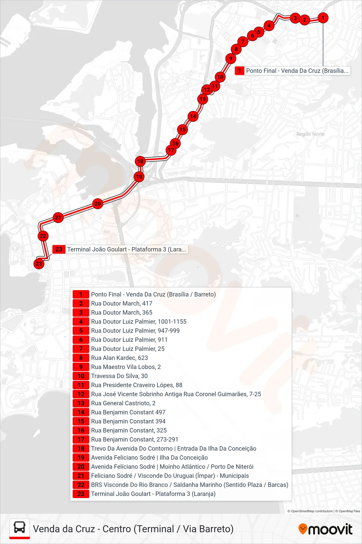 Rota e paradas da linha de ônibus 42T (Centro (Terminal)) no mapa