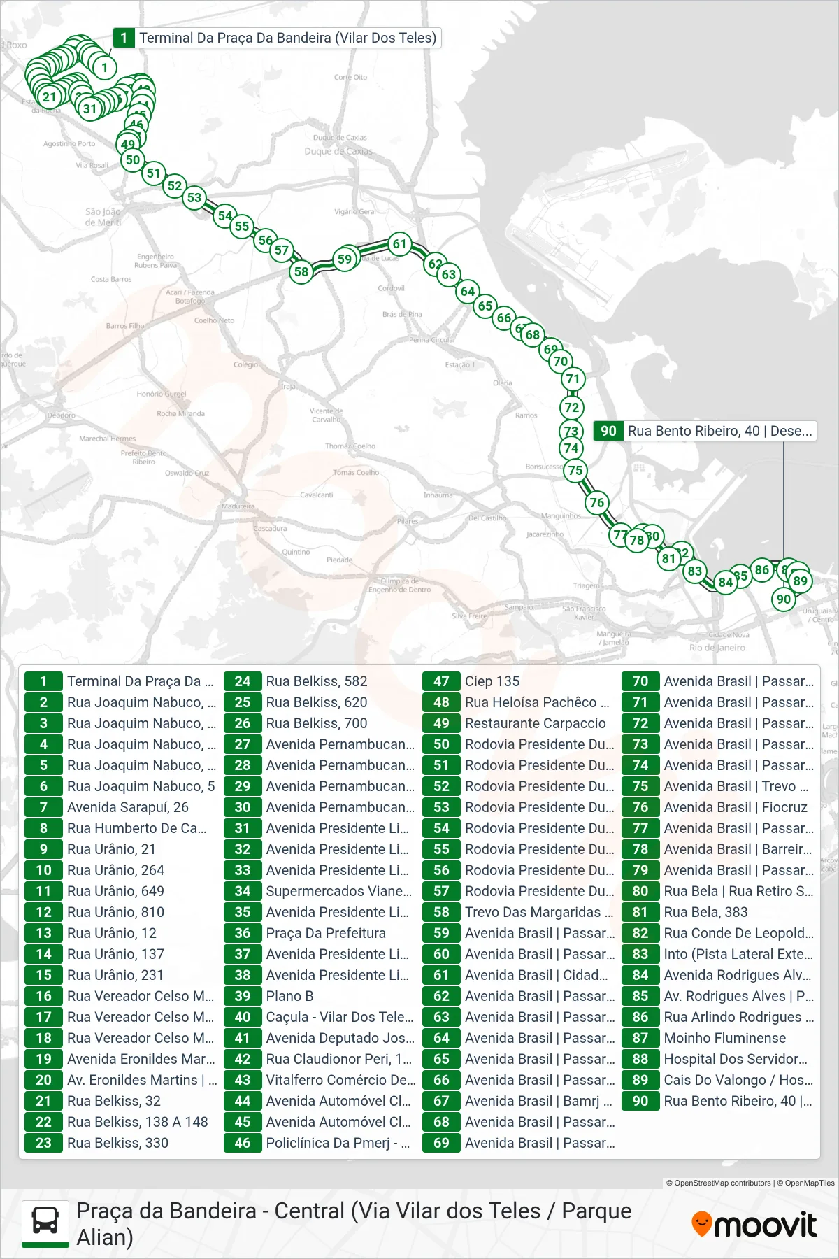 Rota e paradas da linha de ônibus  512B  (Central) no mapa