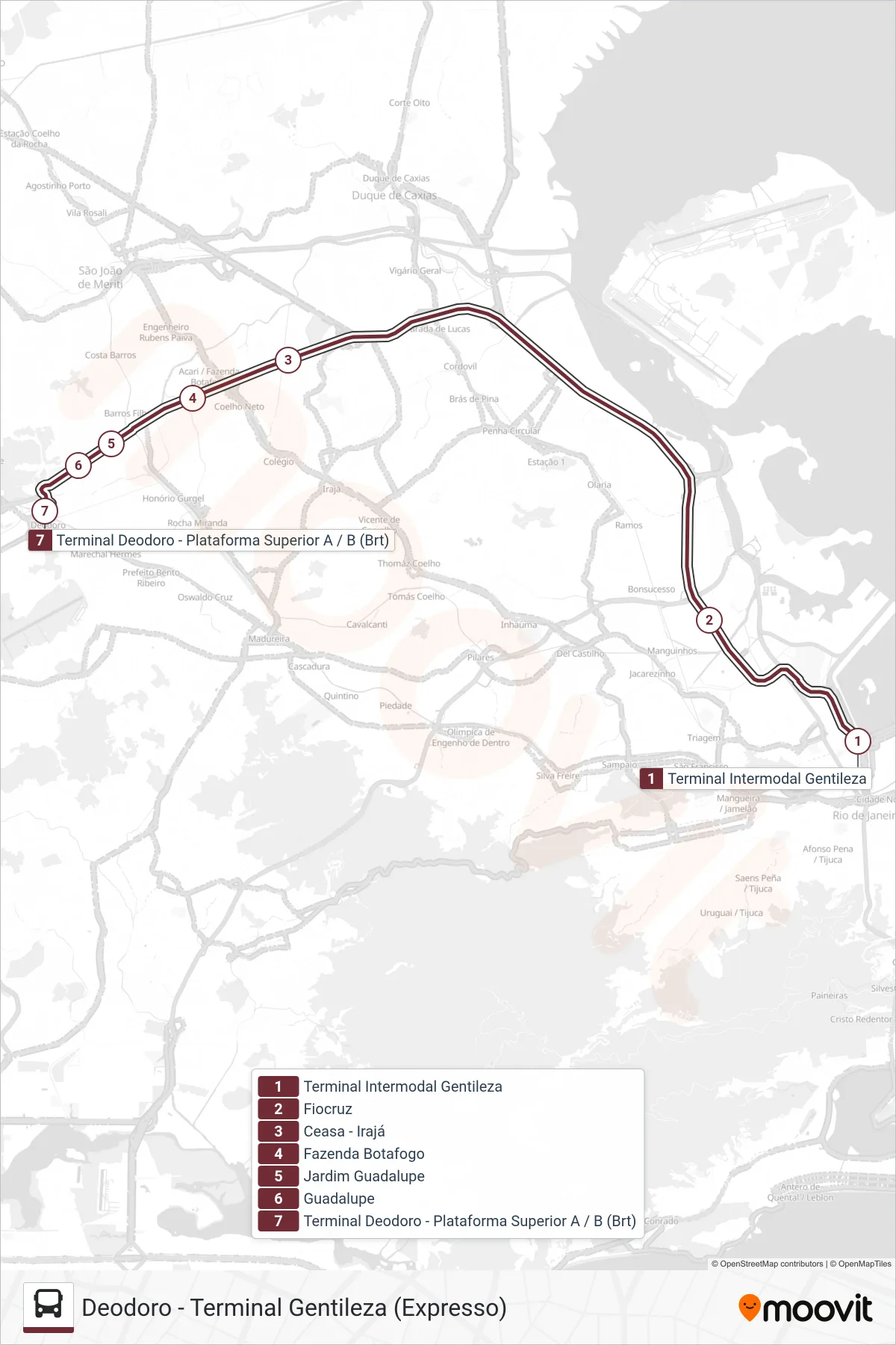 Rota e paradas da linha de ônibus 61 (Deodoro) no mapa