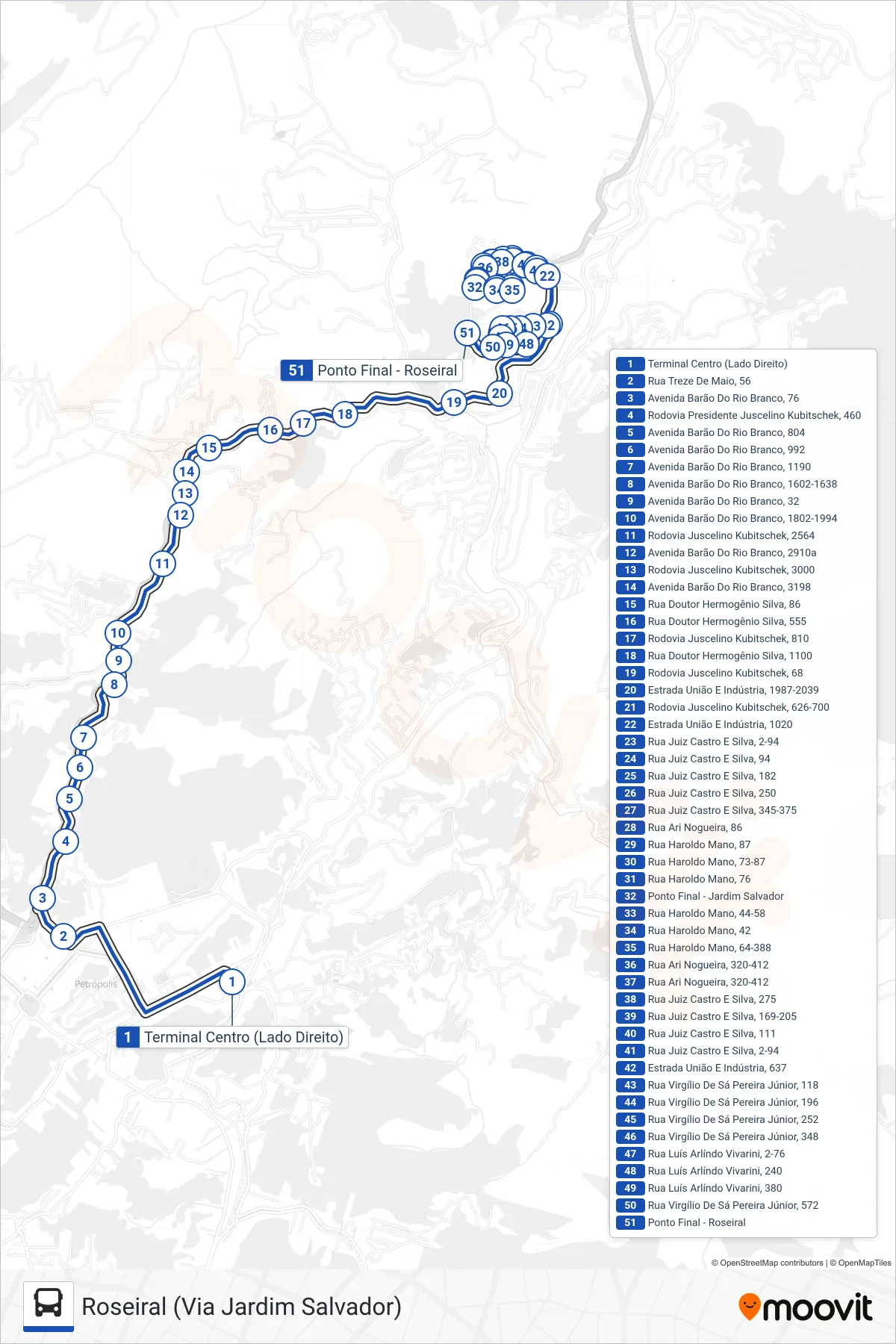 631 bus Line (Roseiral (Via Jardim Salvador)) route and stops on a map