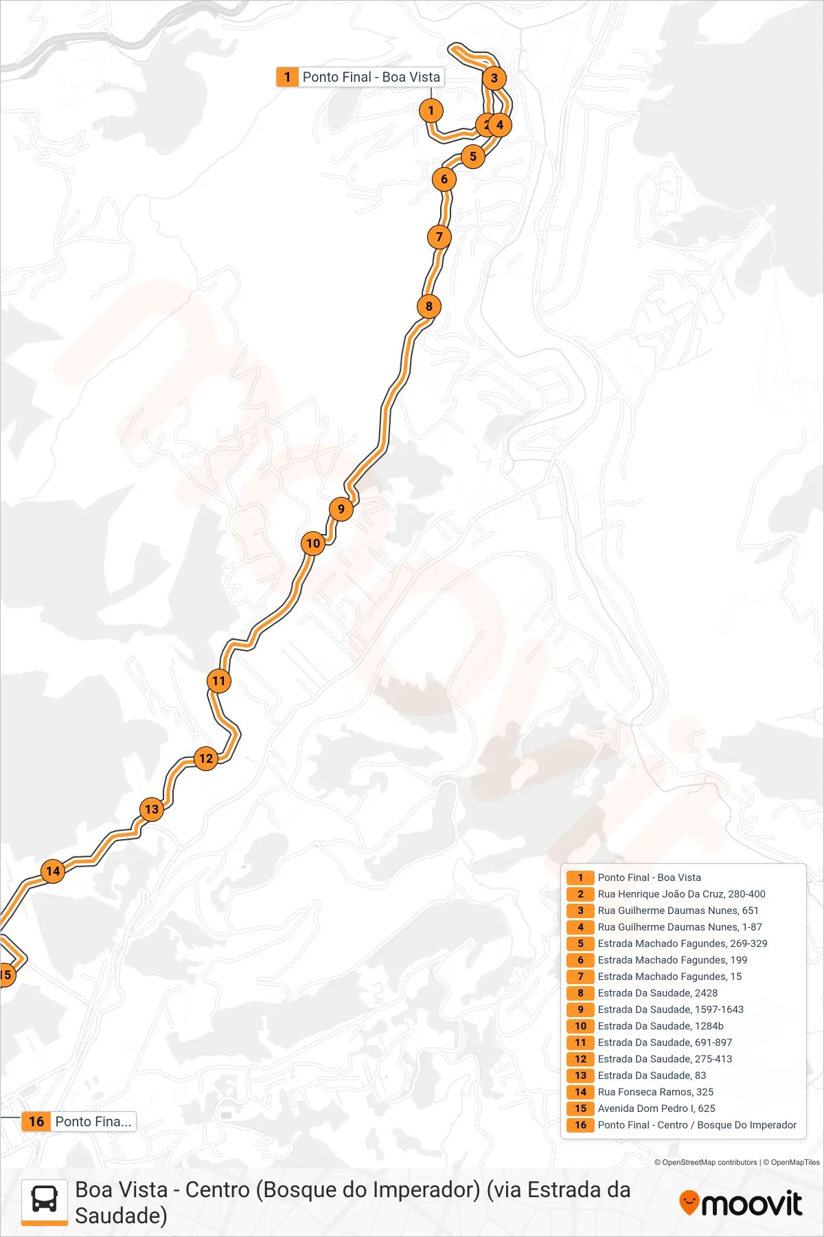 Rota e paradas da linha de ônibus 326 (Centro (Bosque do Imperador)) no mapa