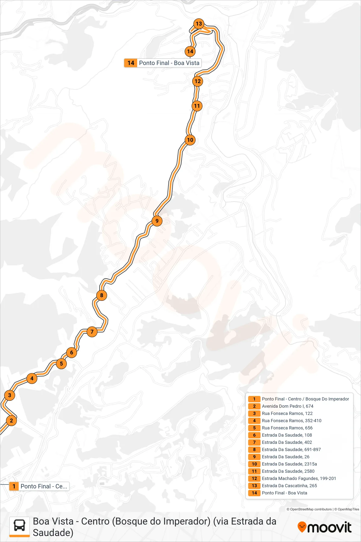 326 bus Line (Boa Vista) route and stops on a map