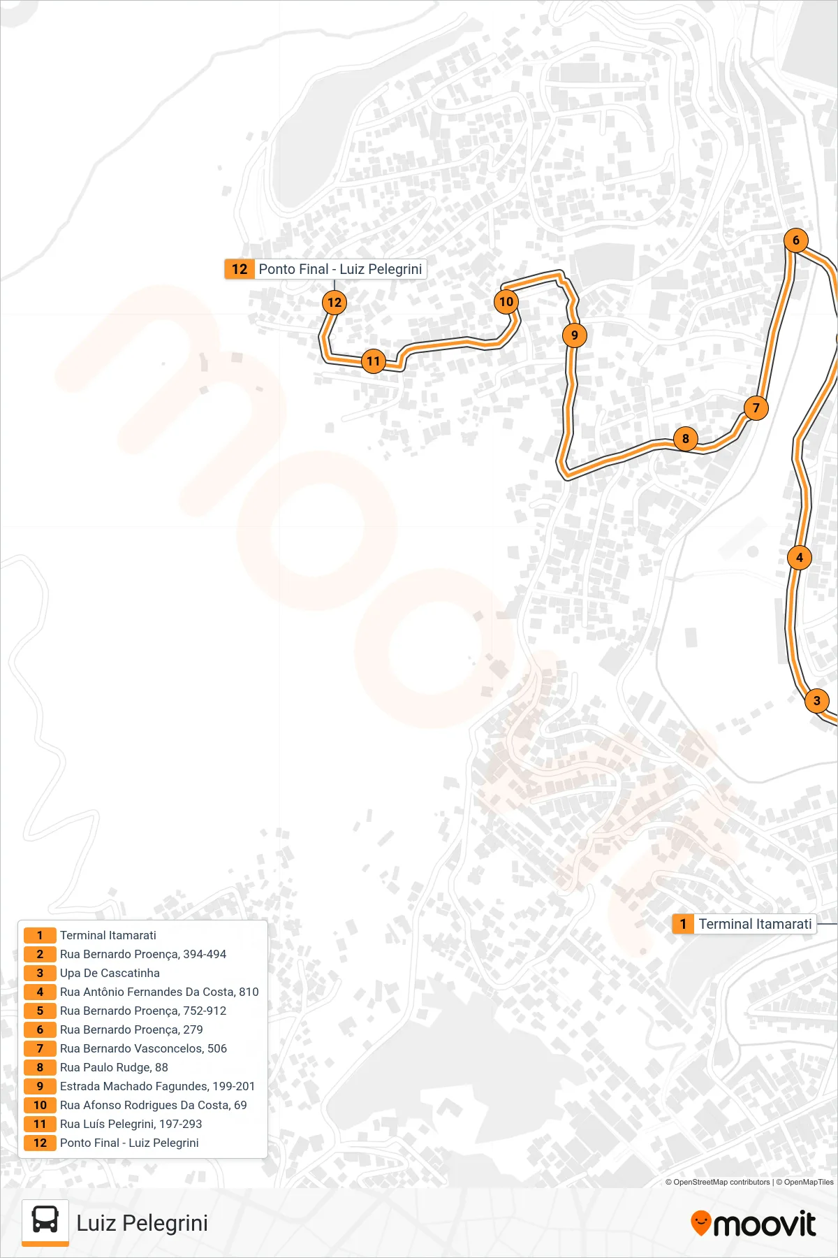 Rota e paradas da linha de ônibus 331 (Luiz Pelegrini) no mapa