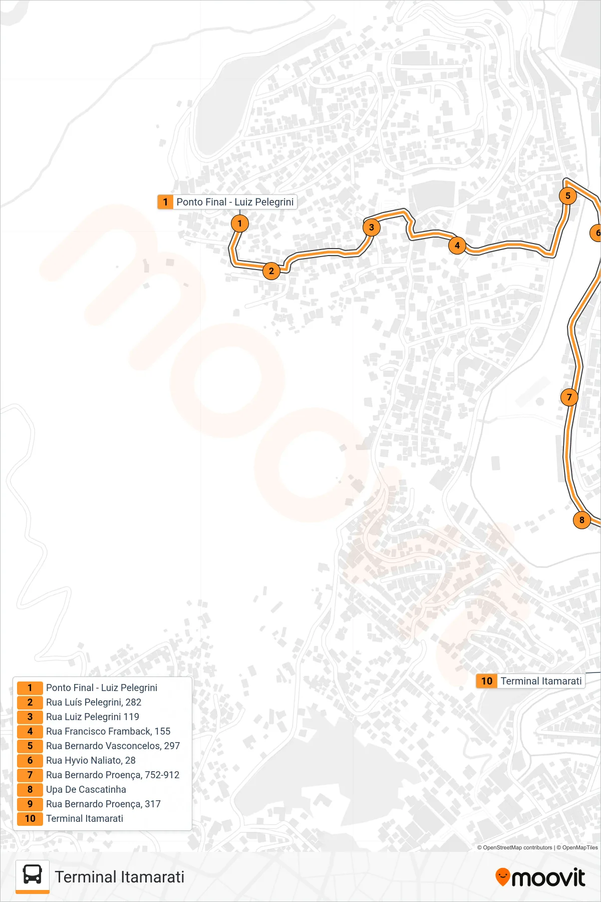331 bus Line (Terminal Itamarati) route and stops on a map