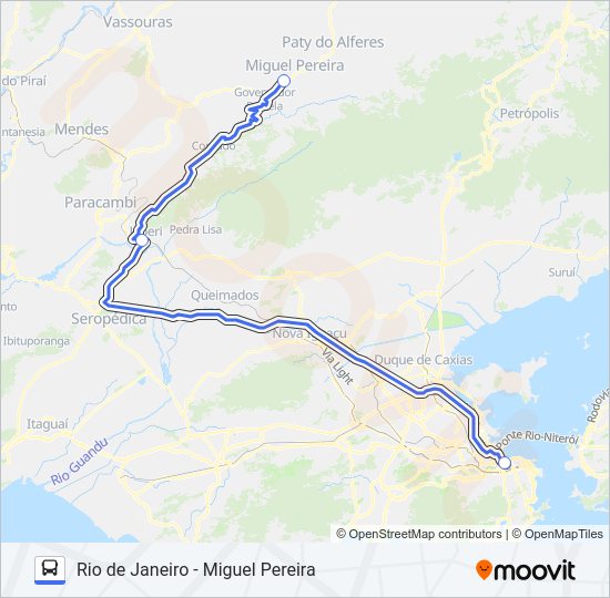 Mapa da linha RIO DE JANEIRO - MIGUEL PEREIRA de ônibus