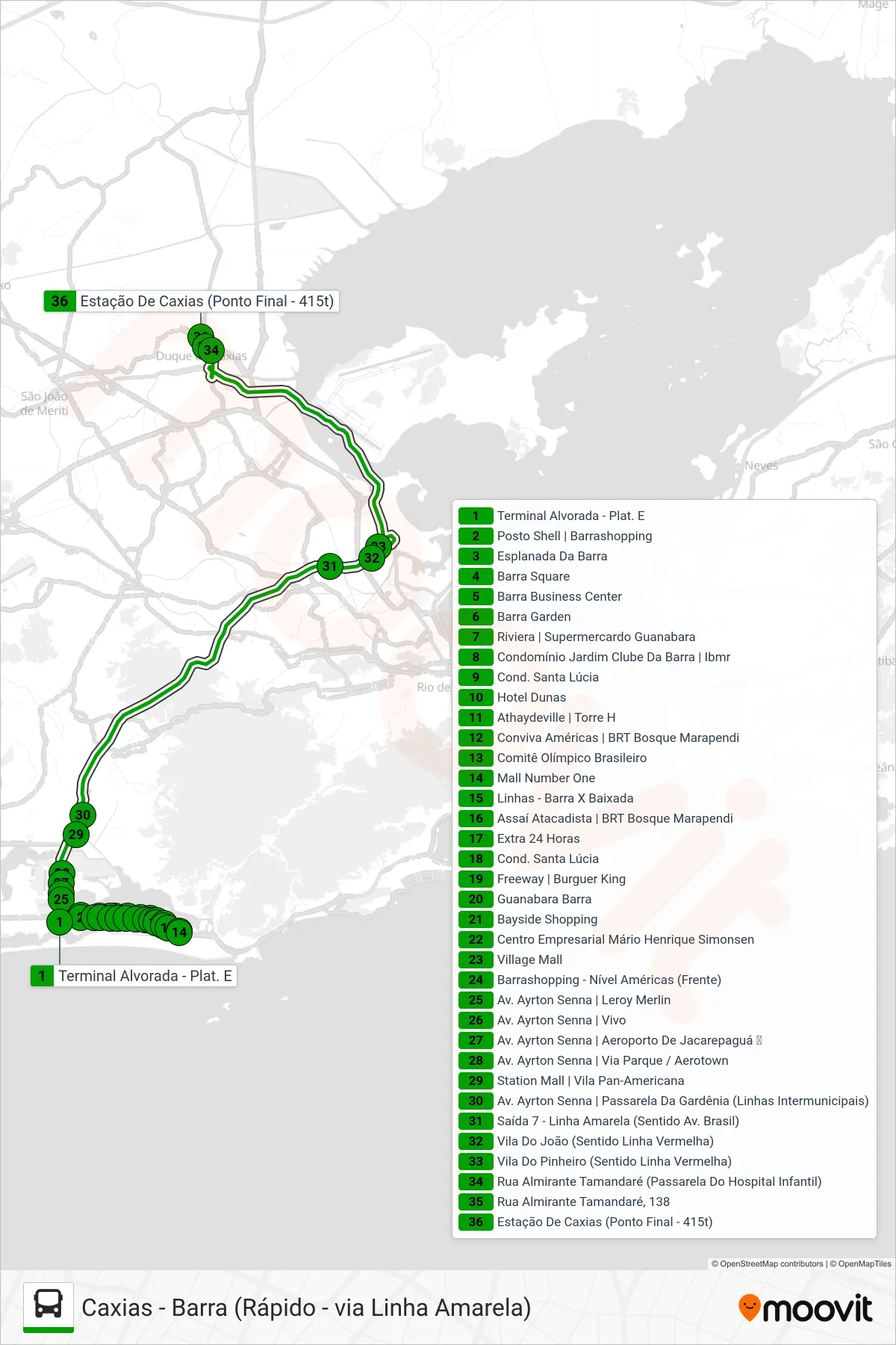 416T bus Line (Caxias) route and stops on a map