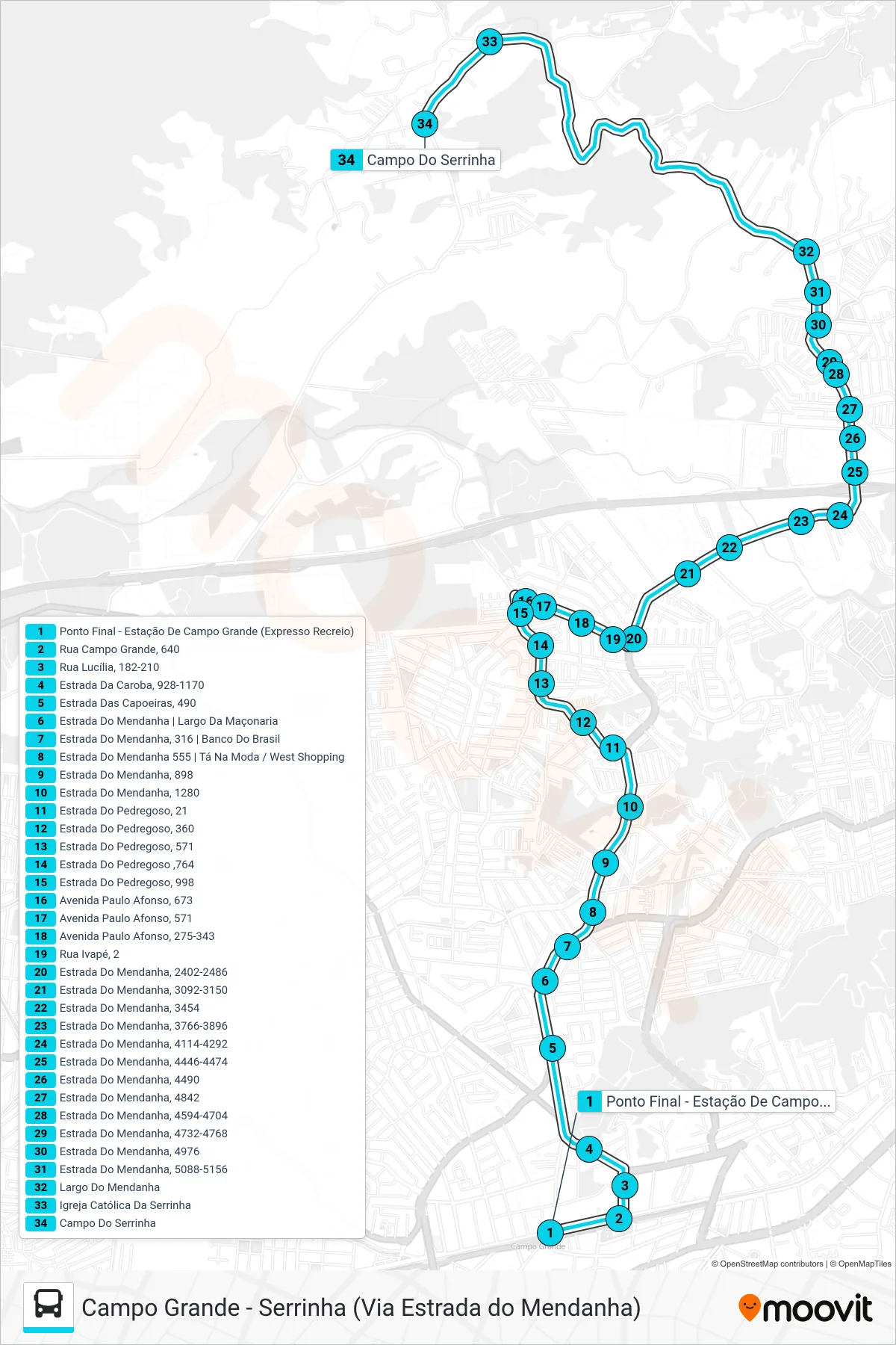 Rota e paradas da linha de ônibus 895 (Serrinha) no mapa