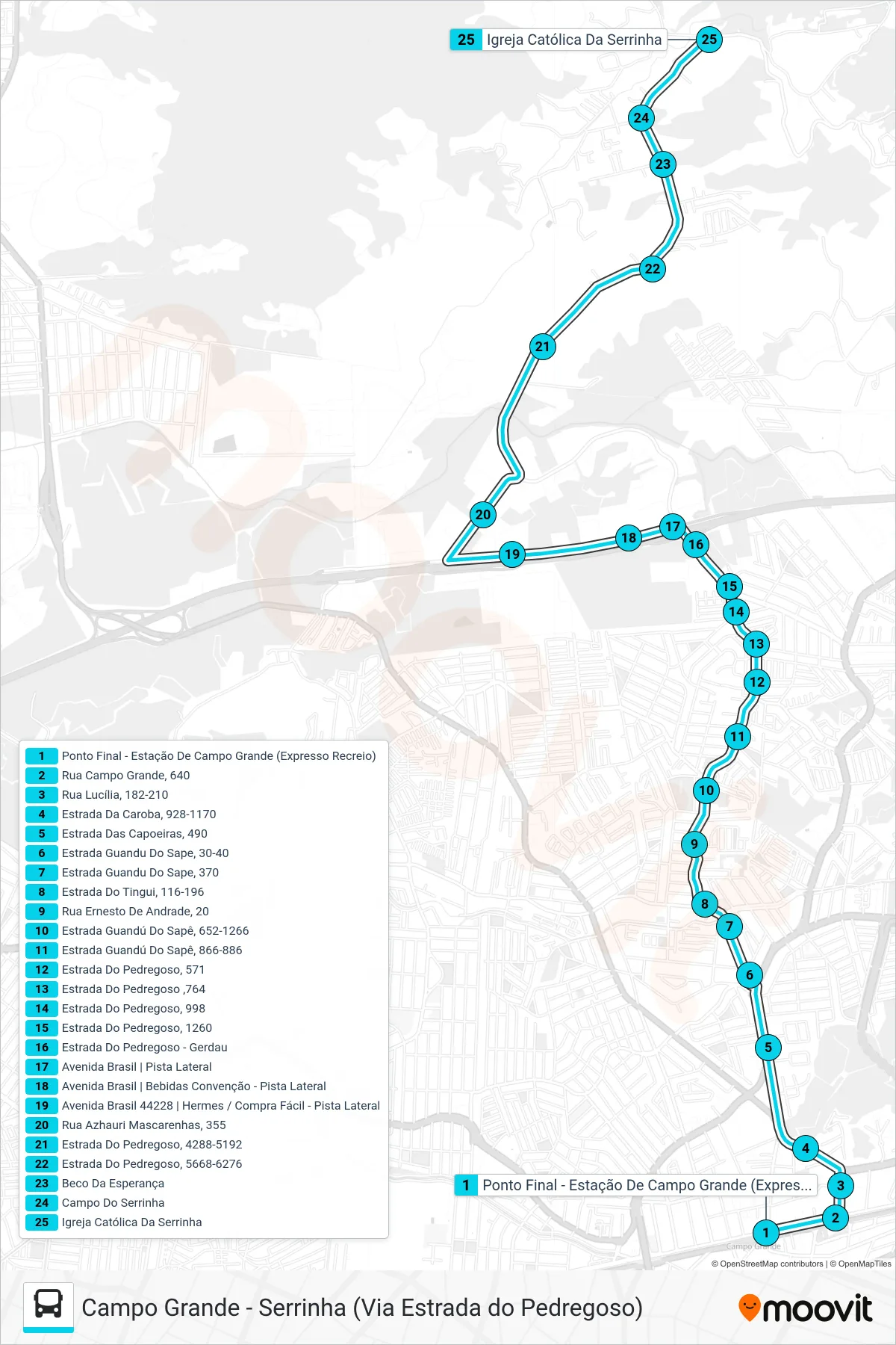Rota e paradas da linha de ônibus  830  (Serrinha) no mapa