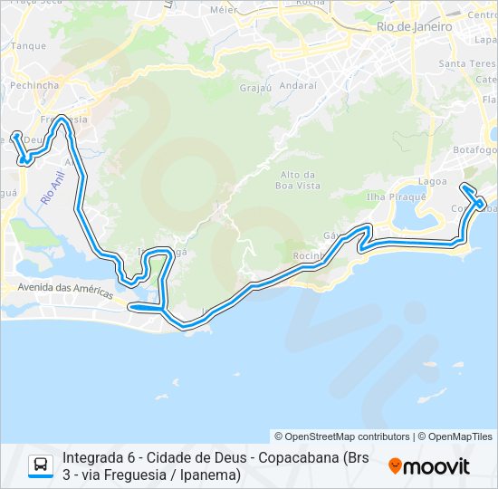 Mapa da linha 558 de ônibus