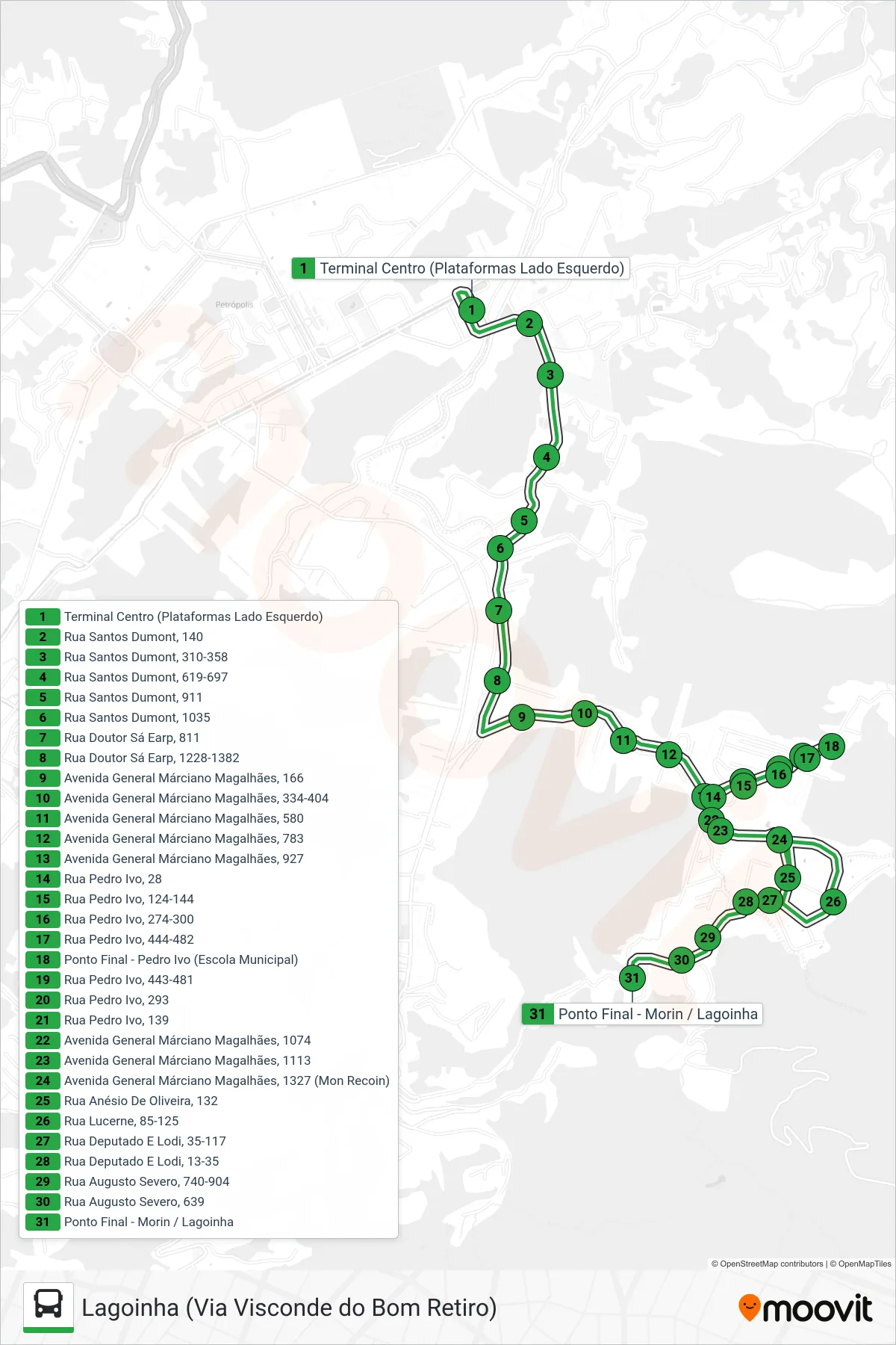 Rota e paradas da linha de ônibus 144 (Lagoinha (Via Pedro Ivo)) no mapa