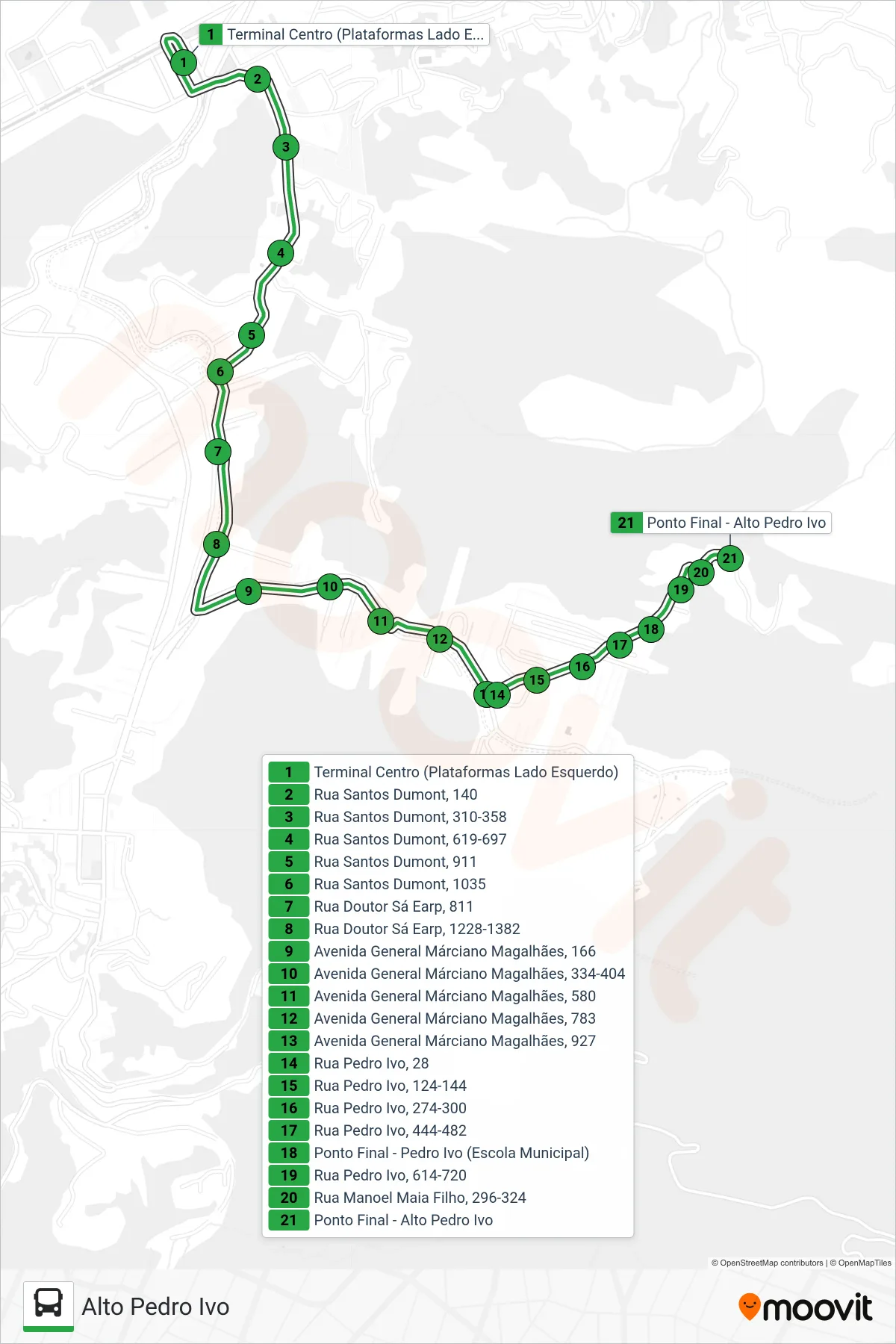Rota e paradas da linha de ônibus 148 (Alto Pedro Ivo) no mapa