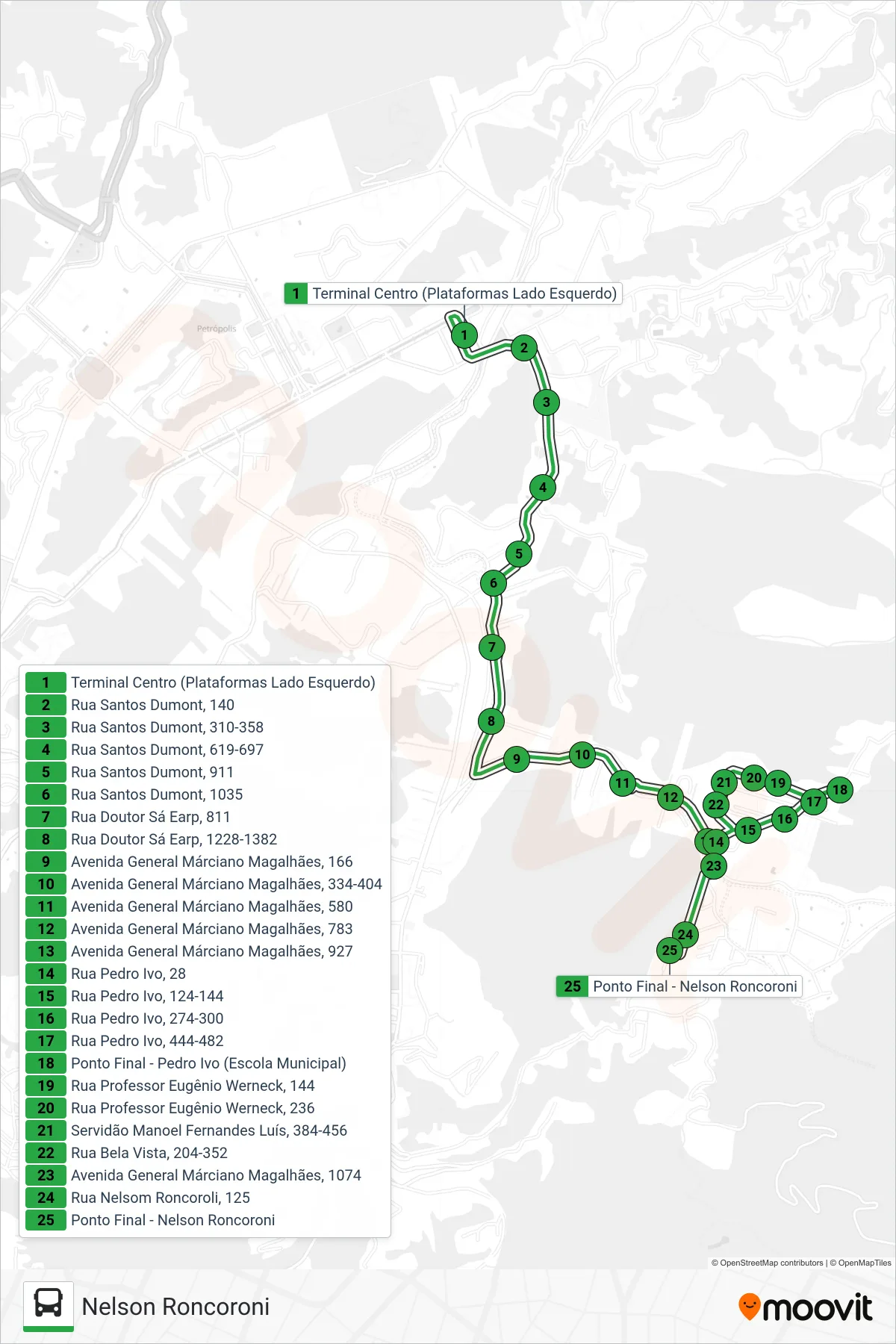 Rota e paradas da linha de ônibus 149 (Nelson Roncoroni) no mapa