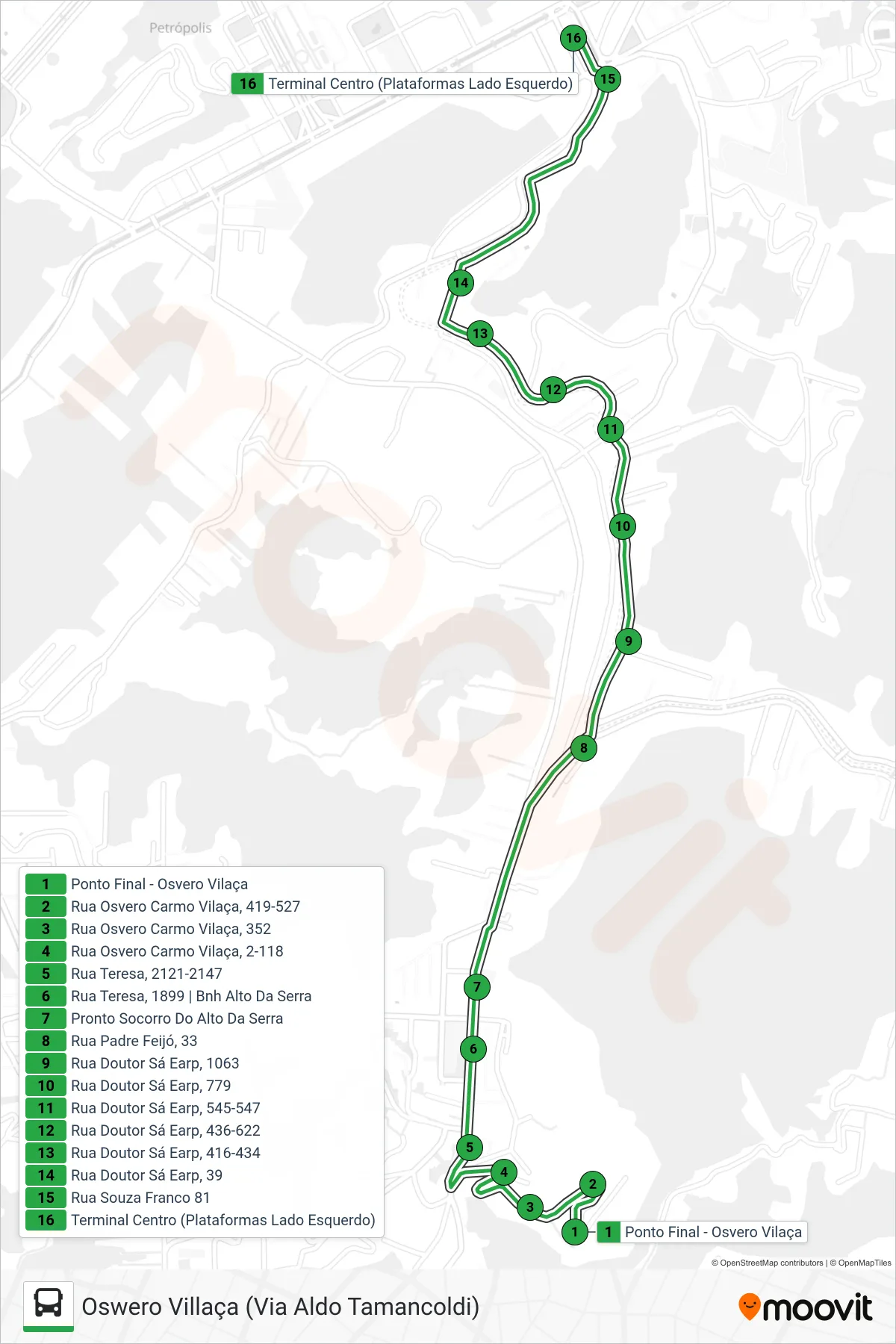158 bus Line (Centro (Direto)) route and stops on a map