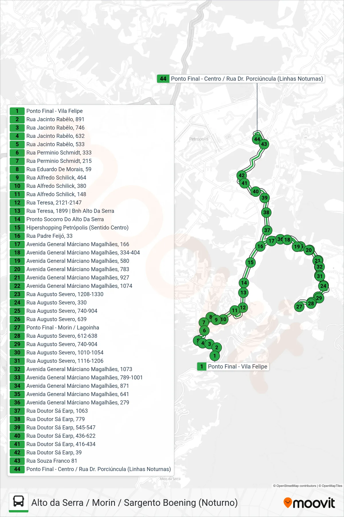 Rota e paradas da linha de ônibus  159  (Centro (Via Lagoinha)) no mapa