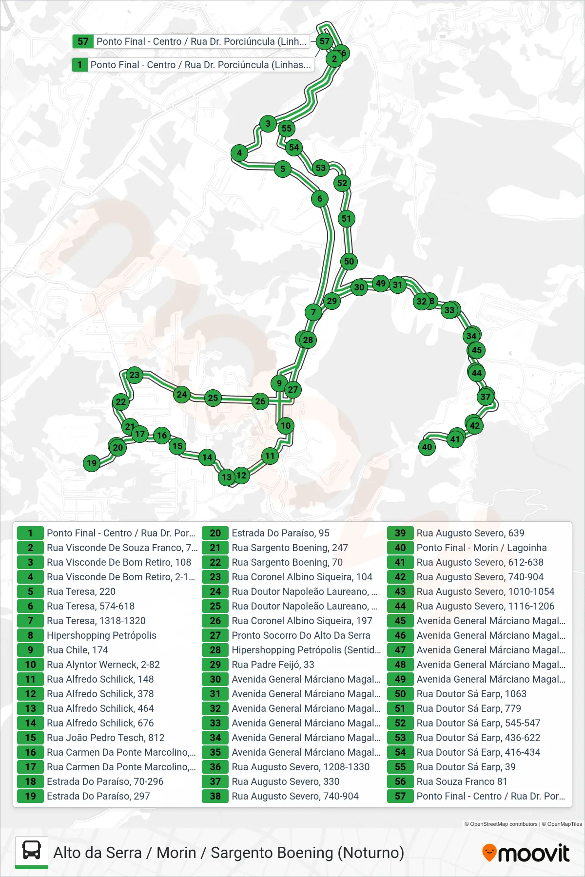 Rota e paradas da linha de ônibus 159 (Boening / Morin) no mapa