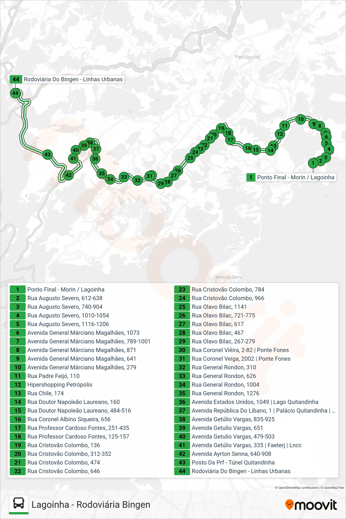 Rota e paradas da linha de ônibus 165 (Rodoviária) no mapa