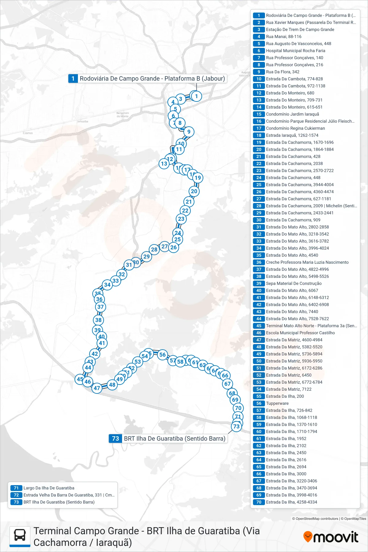 Rota e paradas da linha de ônibus 854 (BRT Ilha de Guaratiba) no mapa