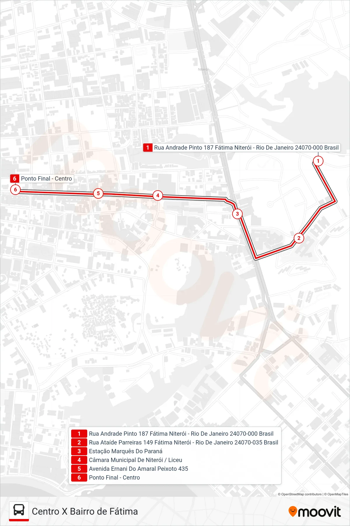 Rota e paradas da linha de ônibus 03 (Bairro De Fátima) no mapa