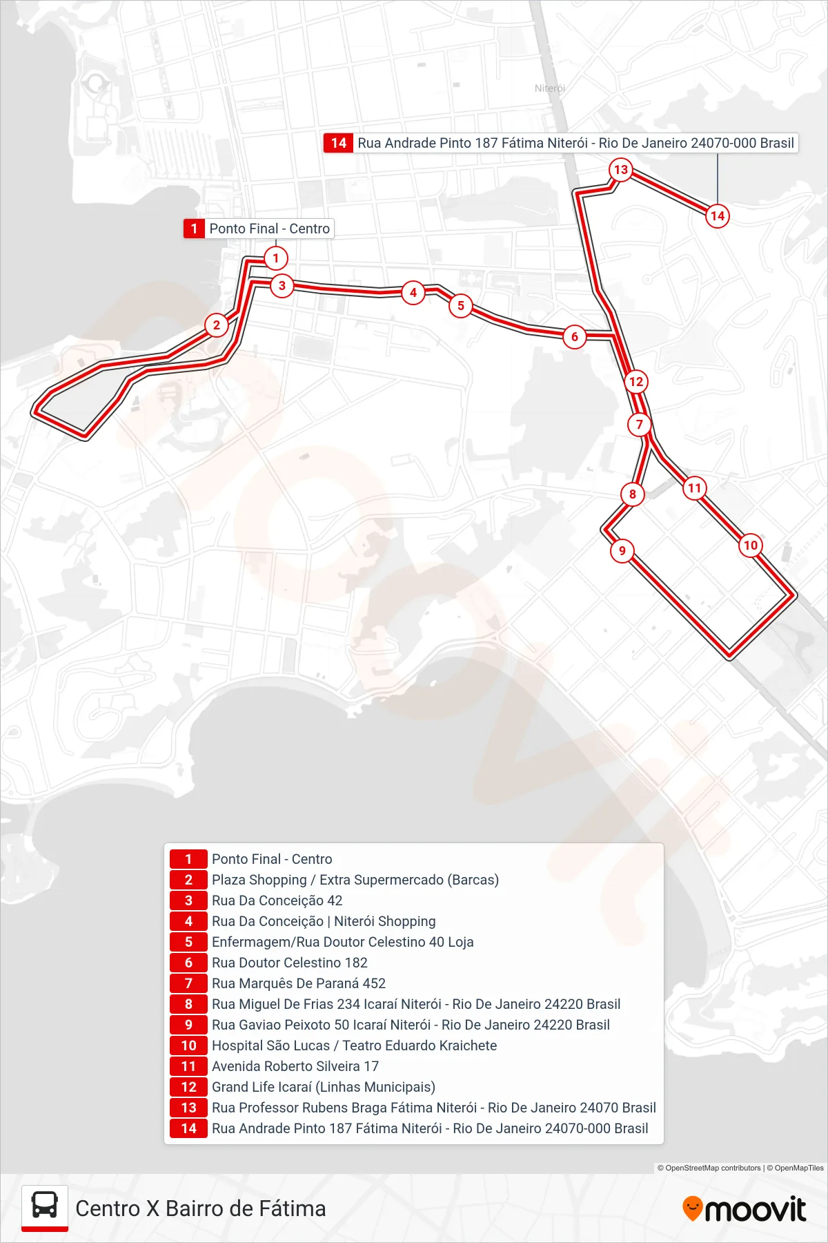 Rota e paradas da linha de ônibus 03 (Centro) no mapa