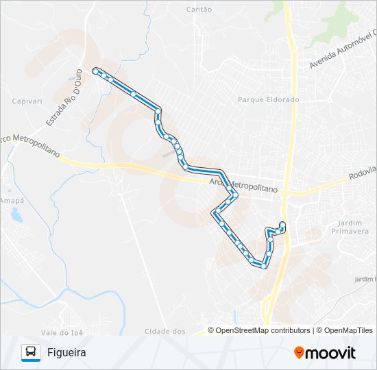 Mapa da linha 1 de ônibus