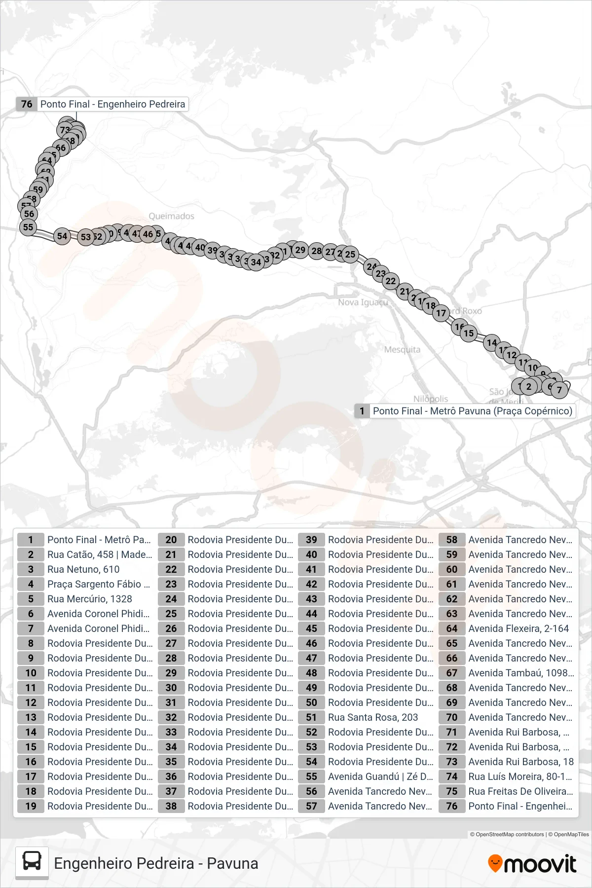 593I bus Line (Engenheiro Pedreira) route and stops on a map