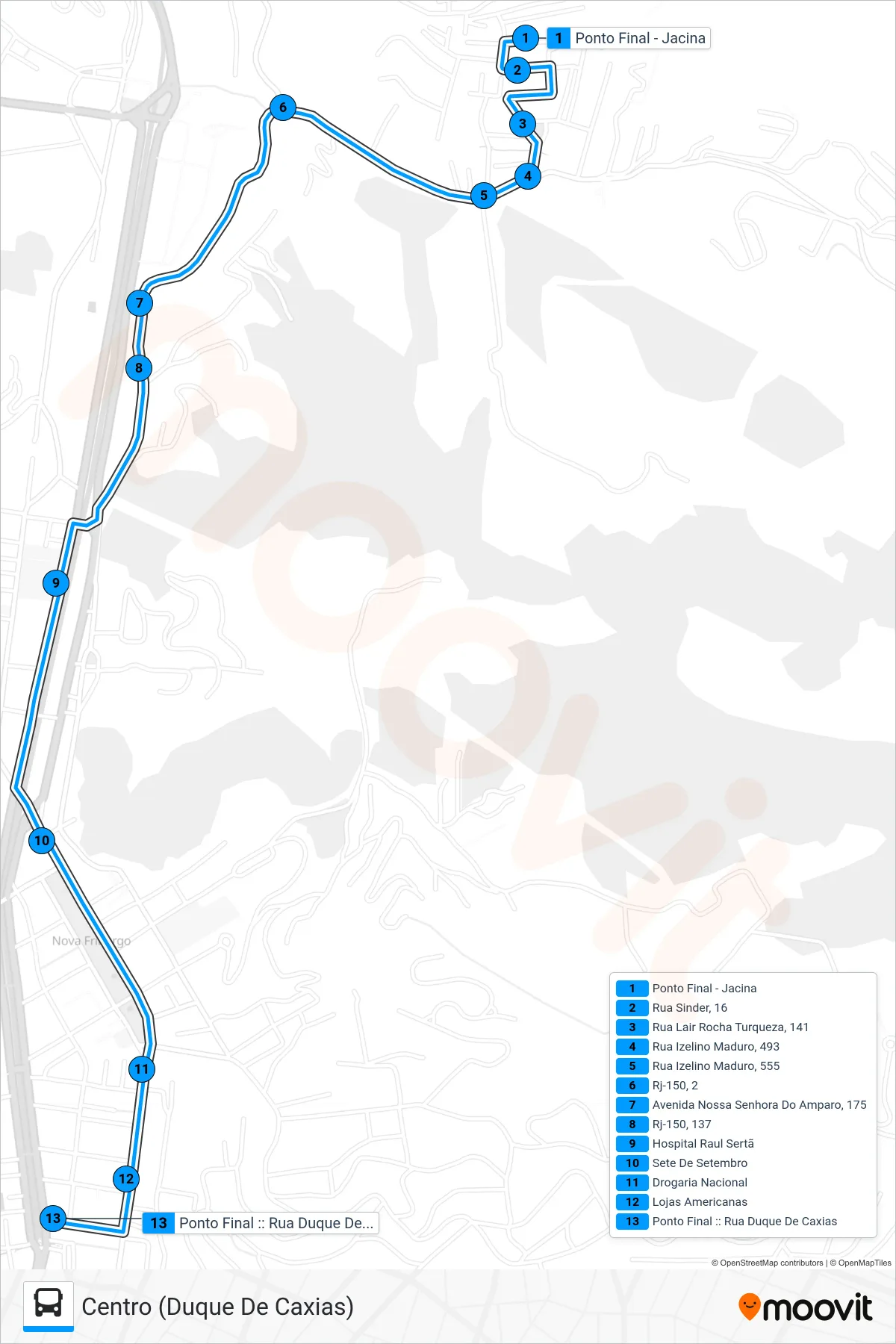 Rota e paradas da linha de ônibus 31 (Centro (Duque De Caxias)) no mapa