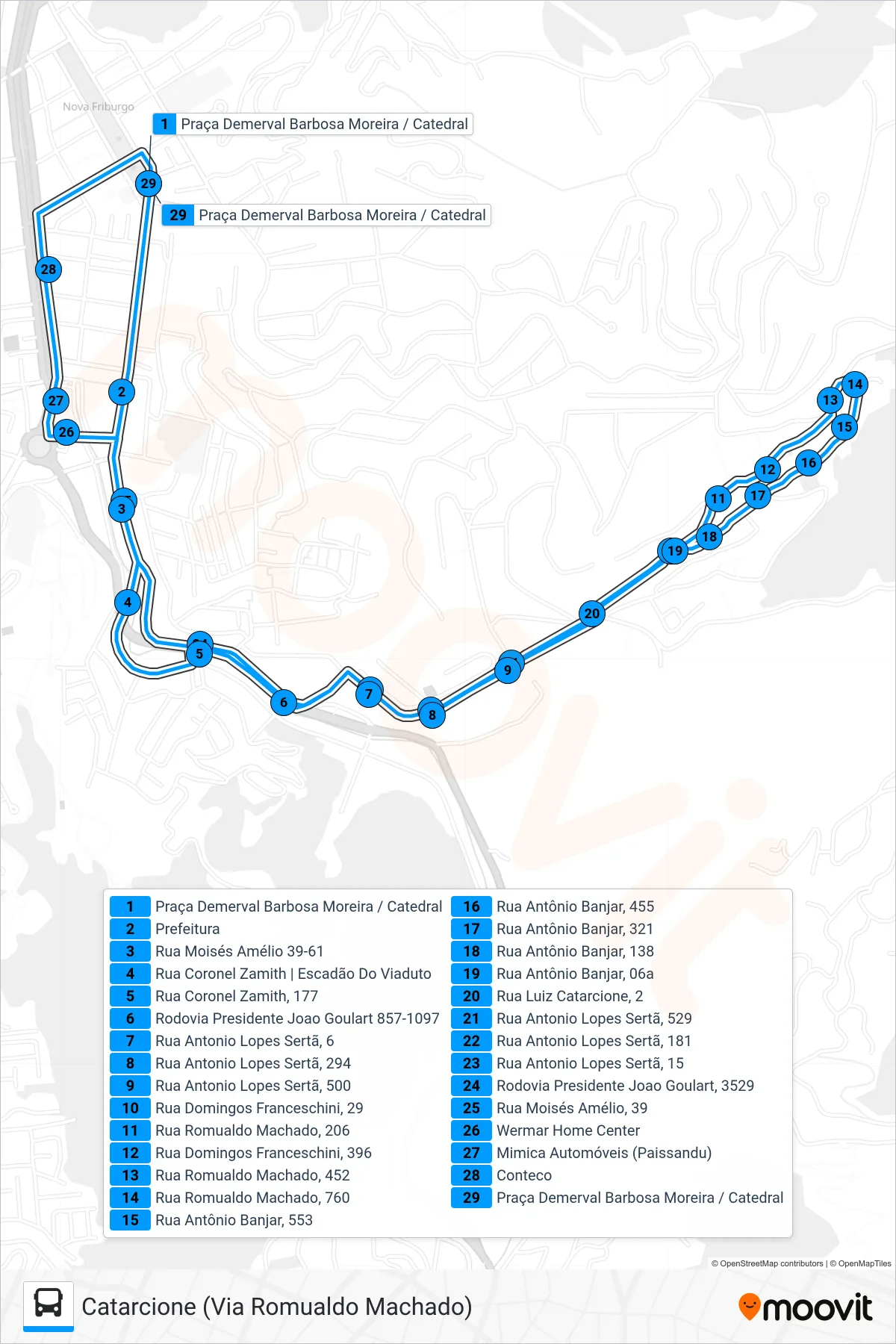 05-A bus Line (Catarcione (Via Romualdo Machado) (Circular)) route and stops on a map