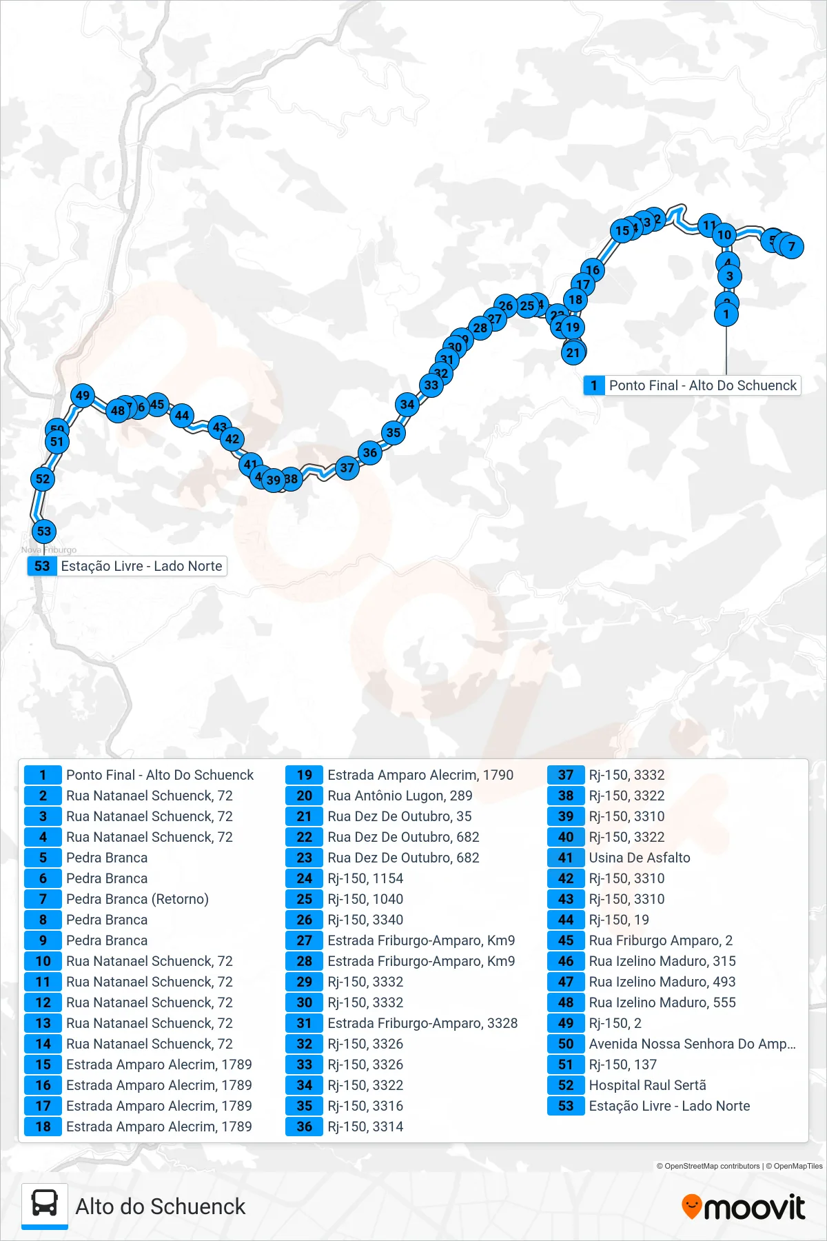 Rota e paradas da linha de ônibus  33  (Centro (Estação Livre)) no mapa