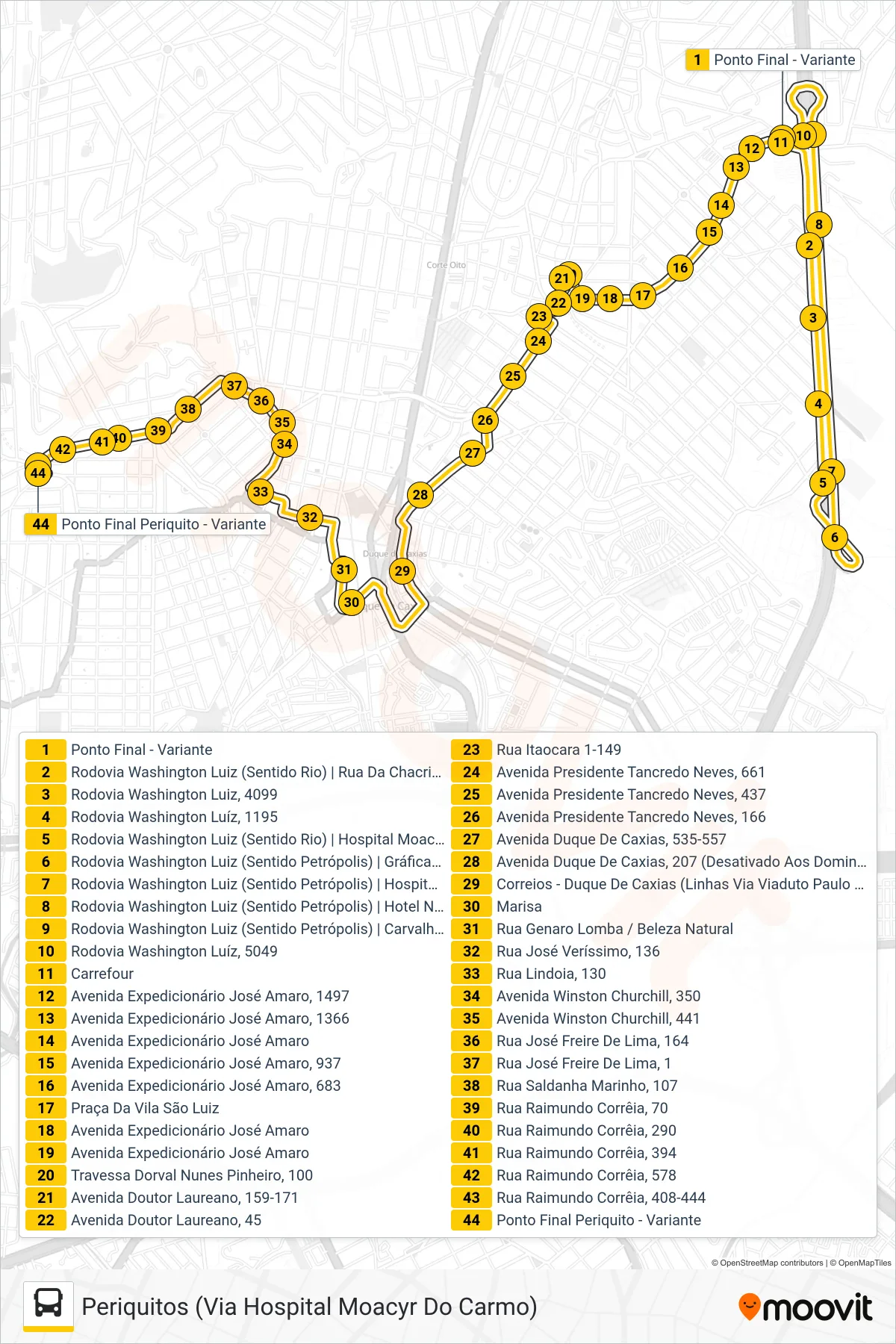017 bus Line (Periquitos (Via Hospital Moacyr Do Carmo)) route and stops on a map