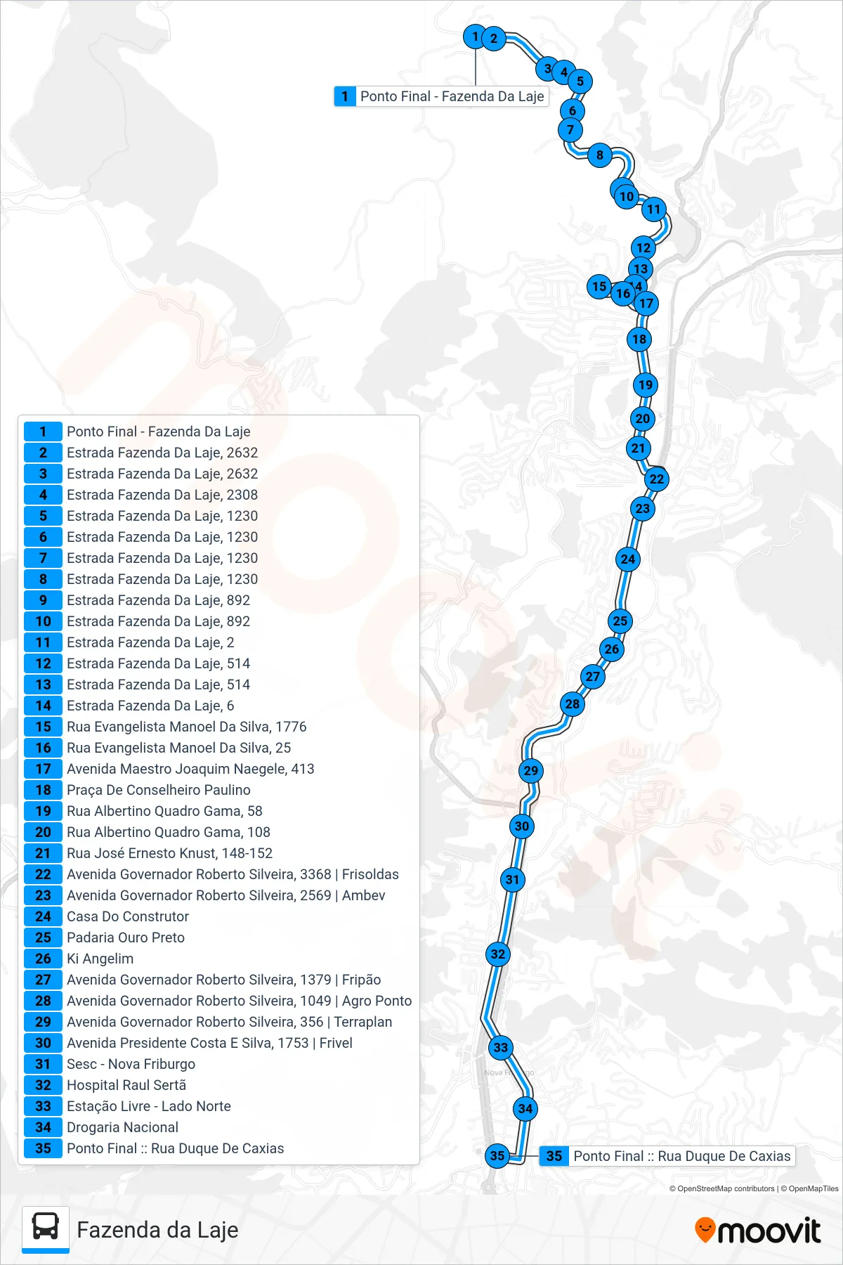 Rota e paradas da linha de ônibus 27 (Centro (Estação Livre)) no mapa