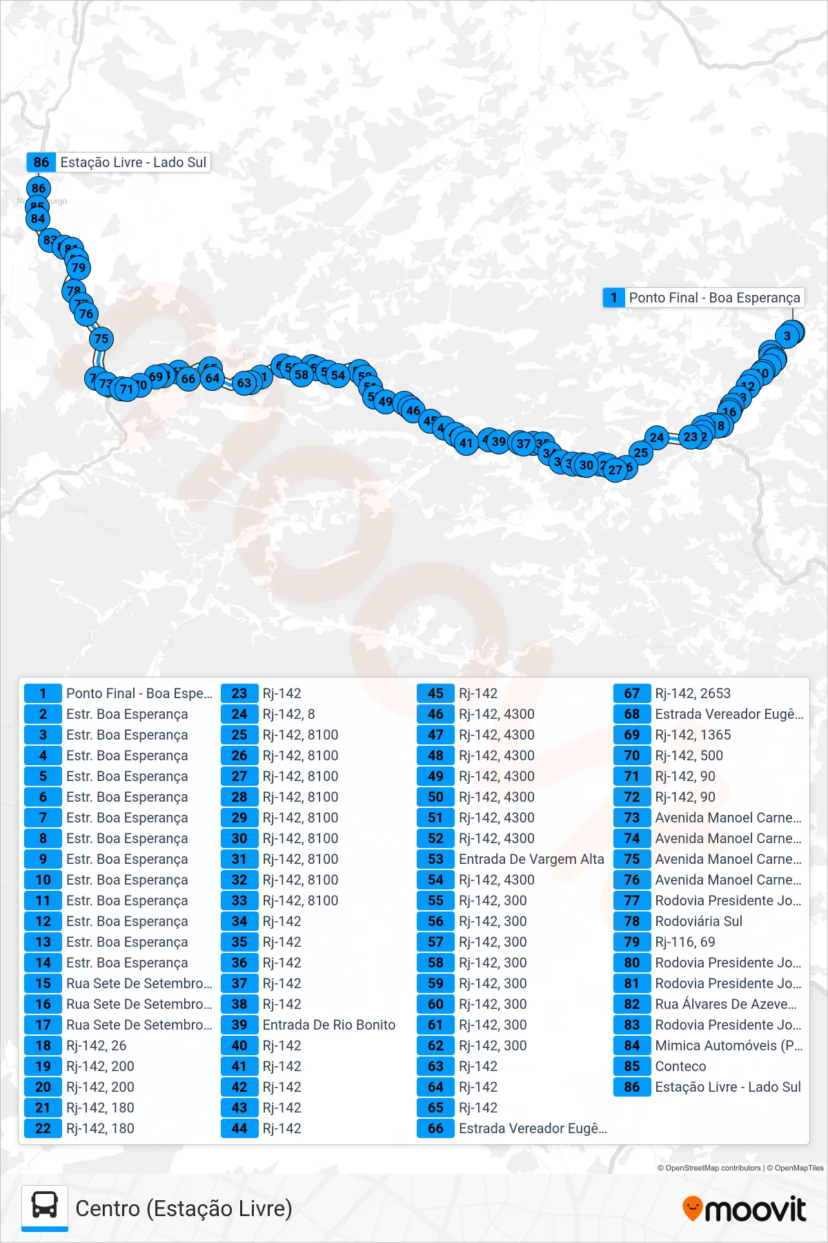 Rota e paradas da linha de ônibus 48-A (Centro (Estação Livre)) no mapa