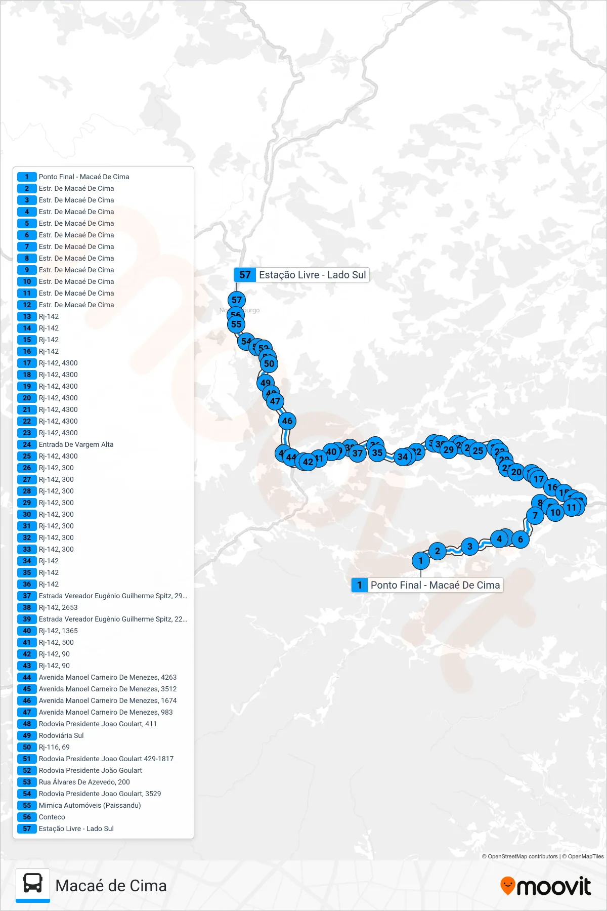 Rota e paradas da linha de ônibus 49-A (Centro (Estação Livre)) no mapa