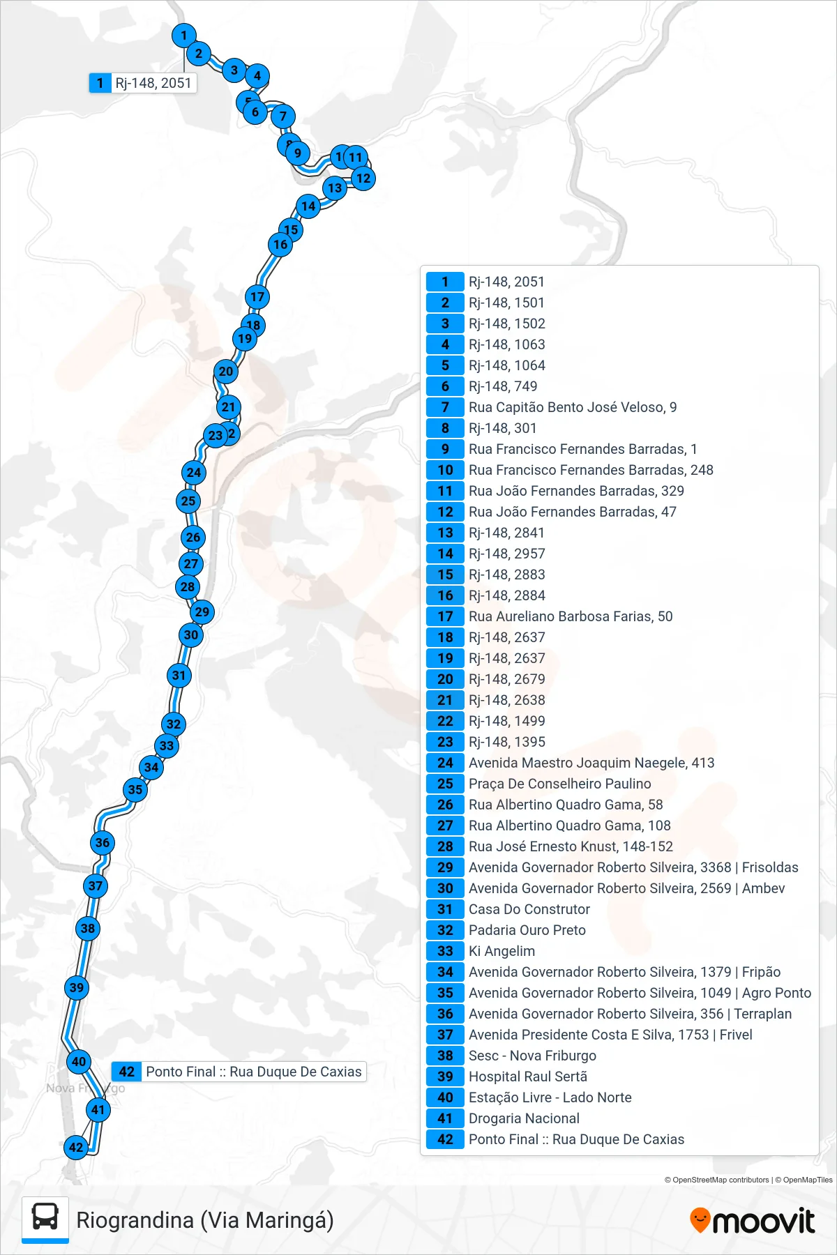 20-A bus Line (Centro (Via Maringá)) route and stops on a map