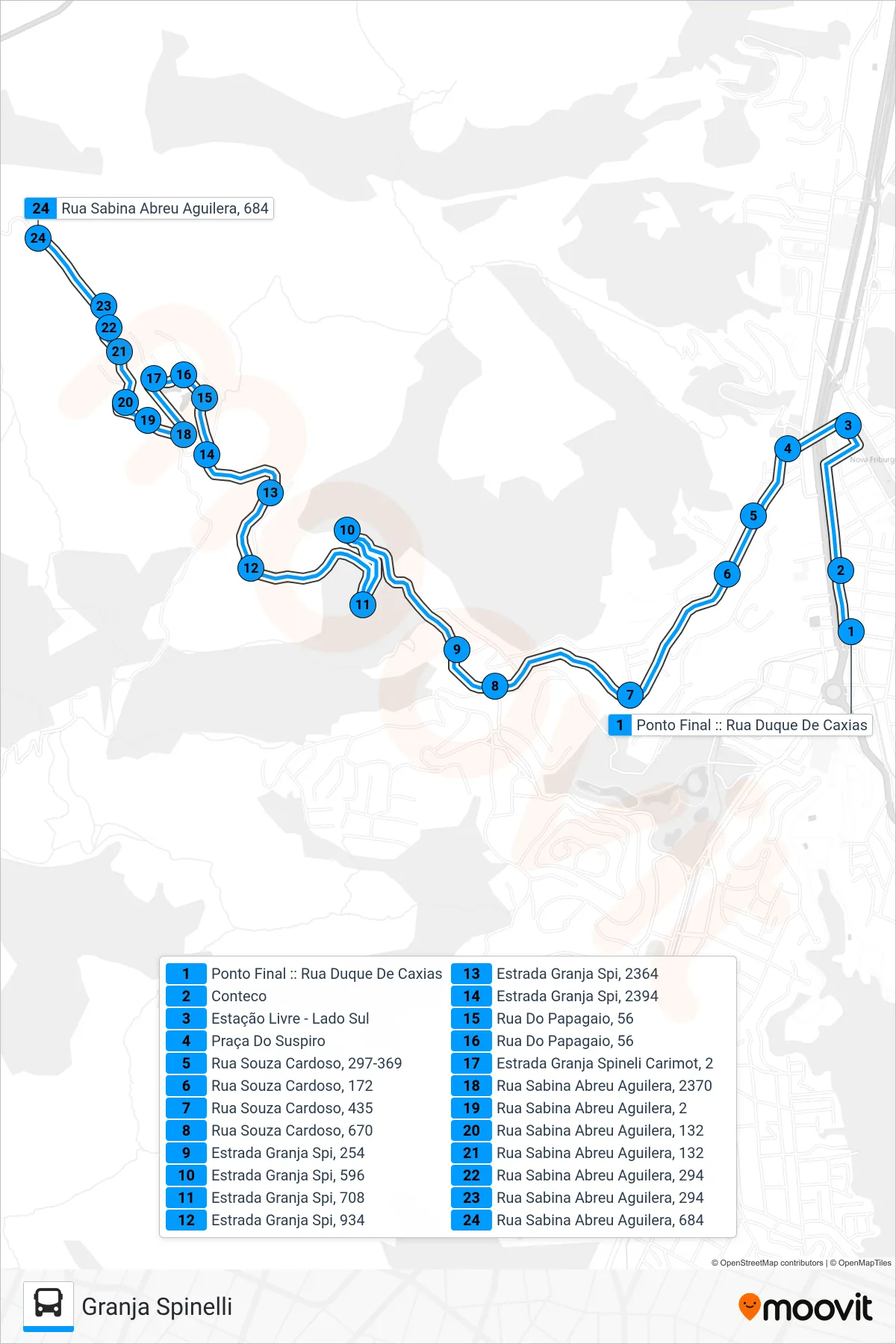07 bus Line (Granja Spinelli) route and stops on a map