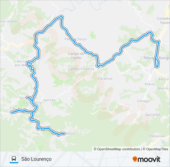 Mapa da linha 55 de ônibus