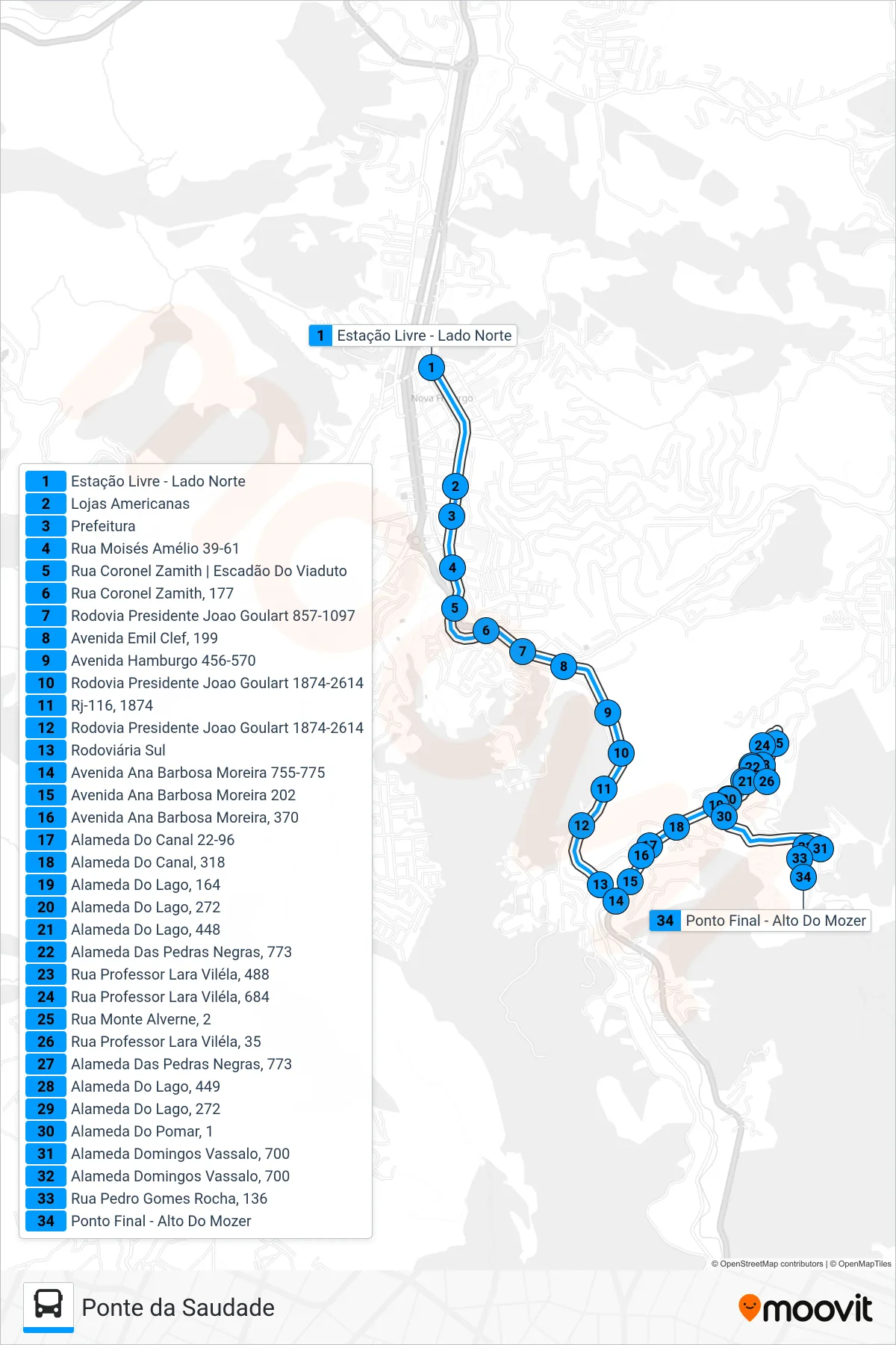 Rota e paradas da linha de ônibus 41 (Alto Do Mozer) no mapa