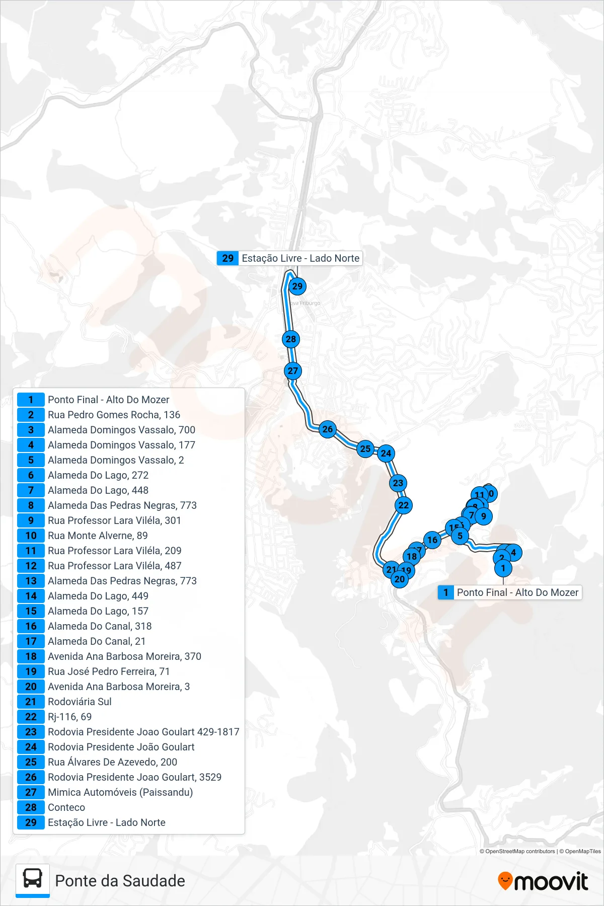 Rota e paradas da linha de ônibus  41  (Centro (Estação Livre)) no mapa