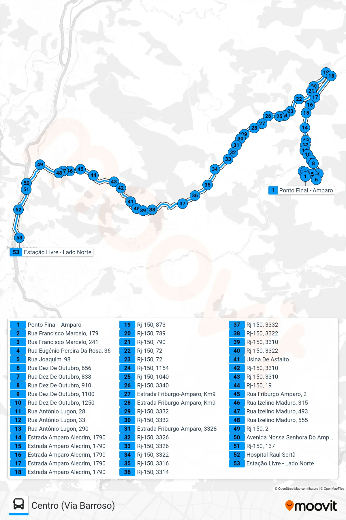 Rota e paradas da linha de ônibus 30-A (Centro (Via Barroso)) no mapa