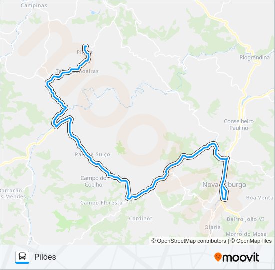 Mapa da linha 54 de ônibus