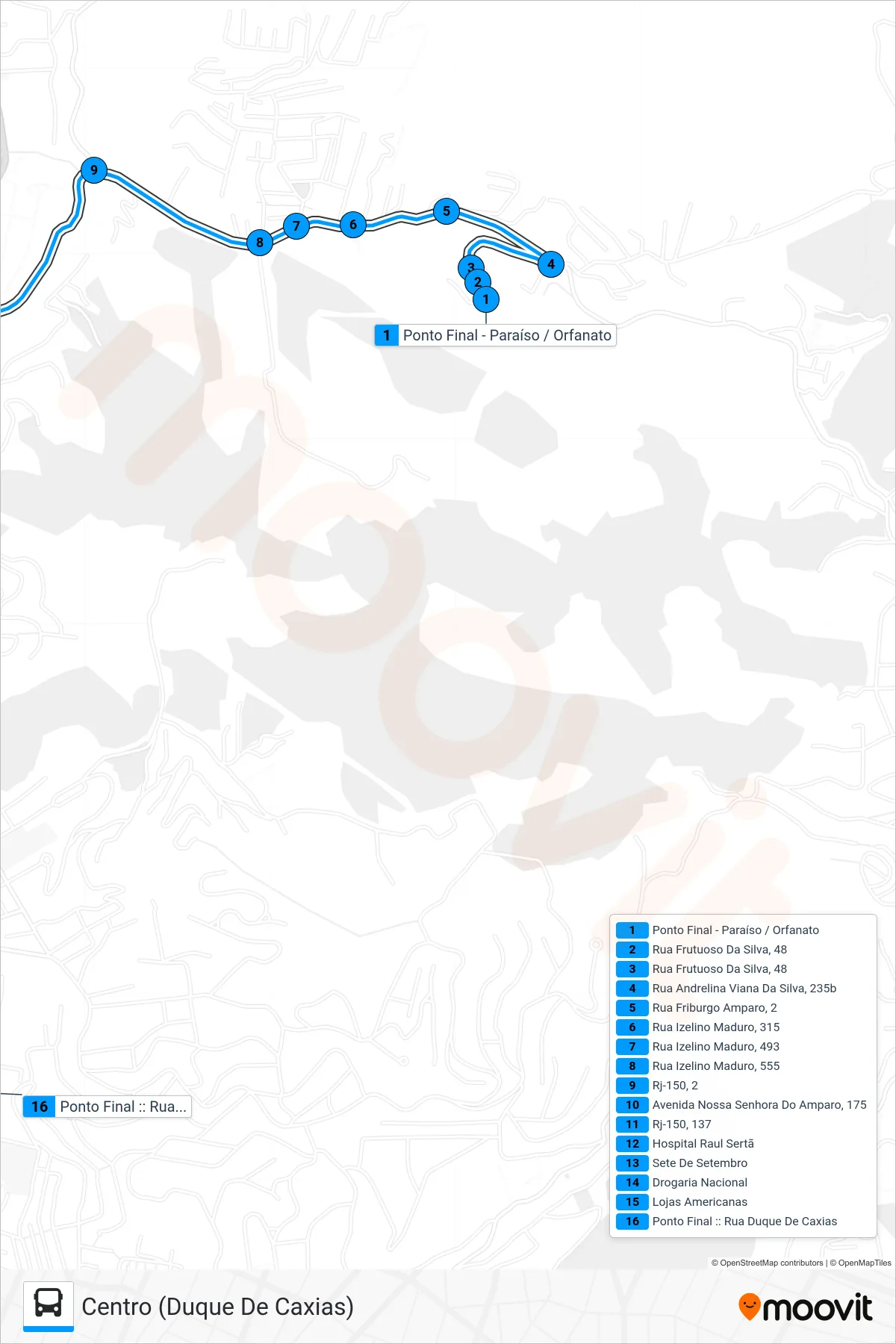 31-A bus Line (Centro (Duque De Caxias)) route and stops on a map