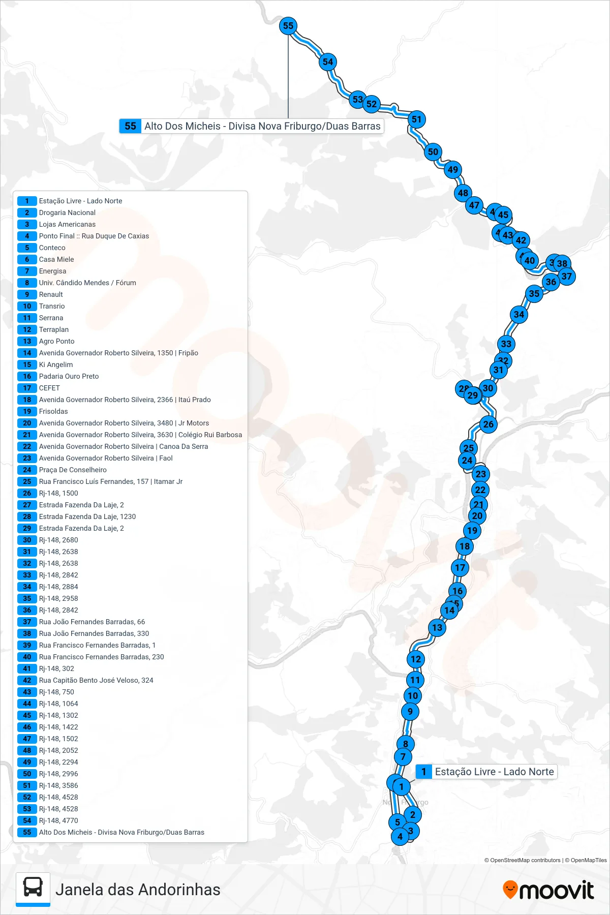20-B bus Line (Alto Dos Micheis) route and stops on a map