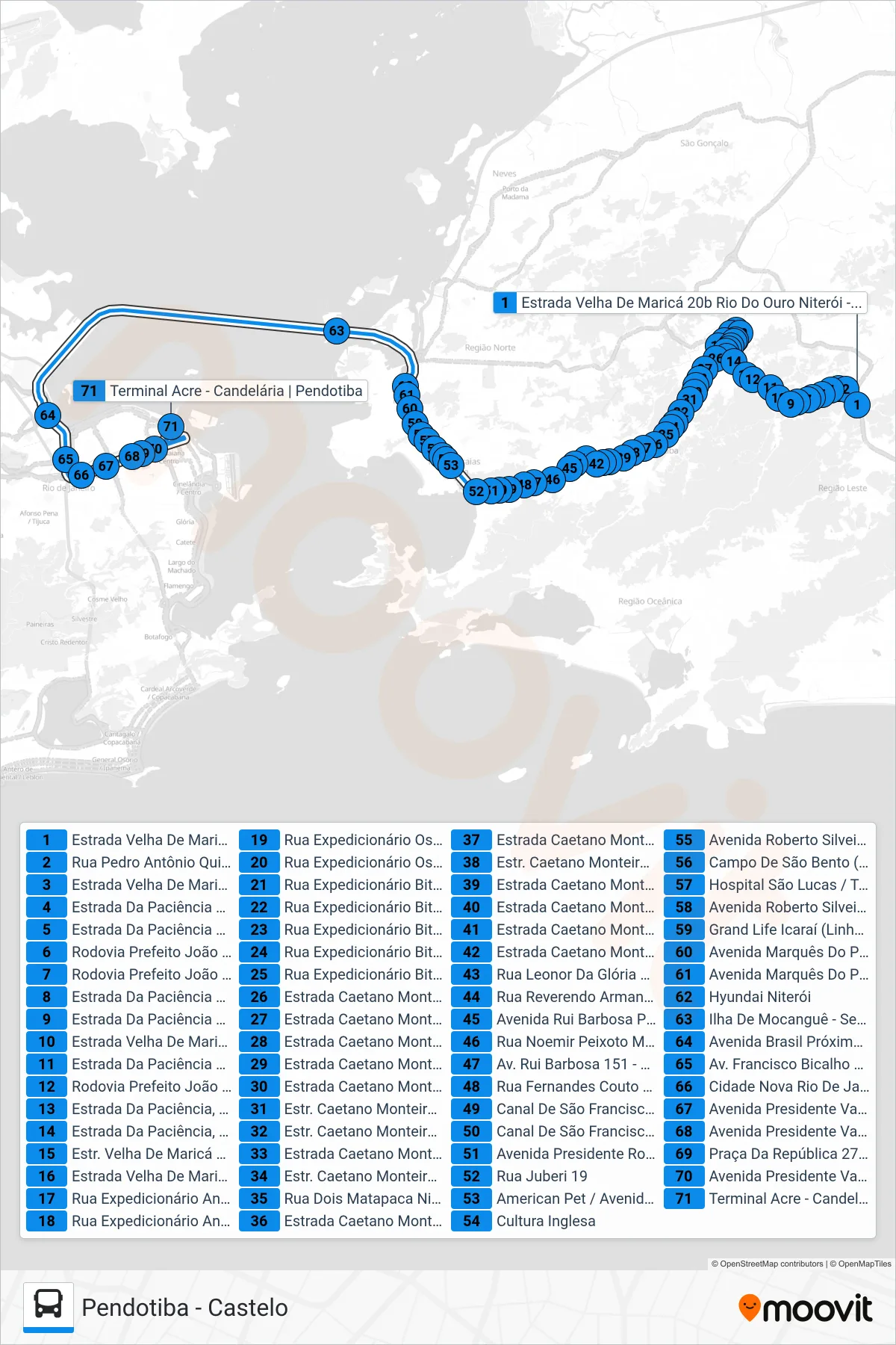 Rota e paradas da linha de ônibus 771D (Rua Acre) no mapa