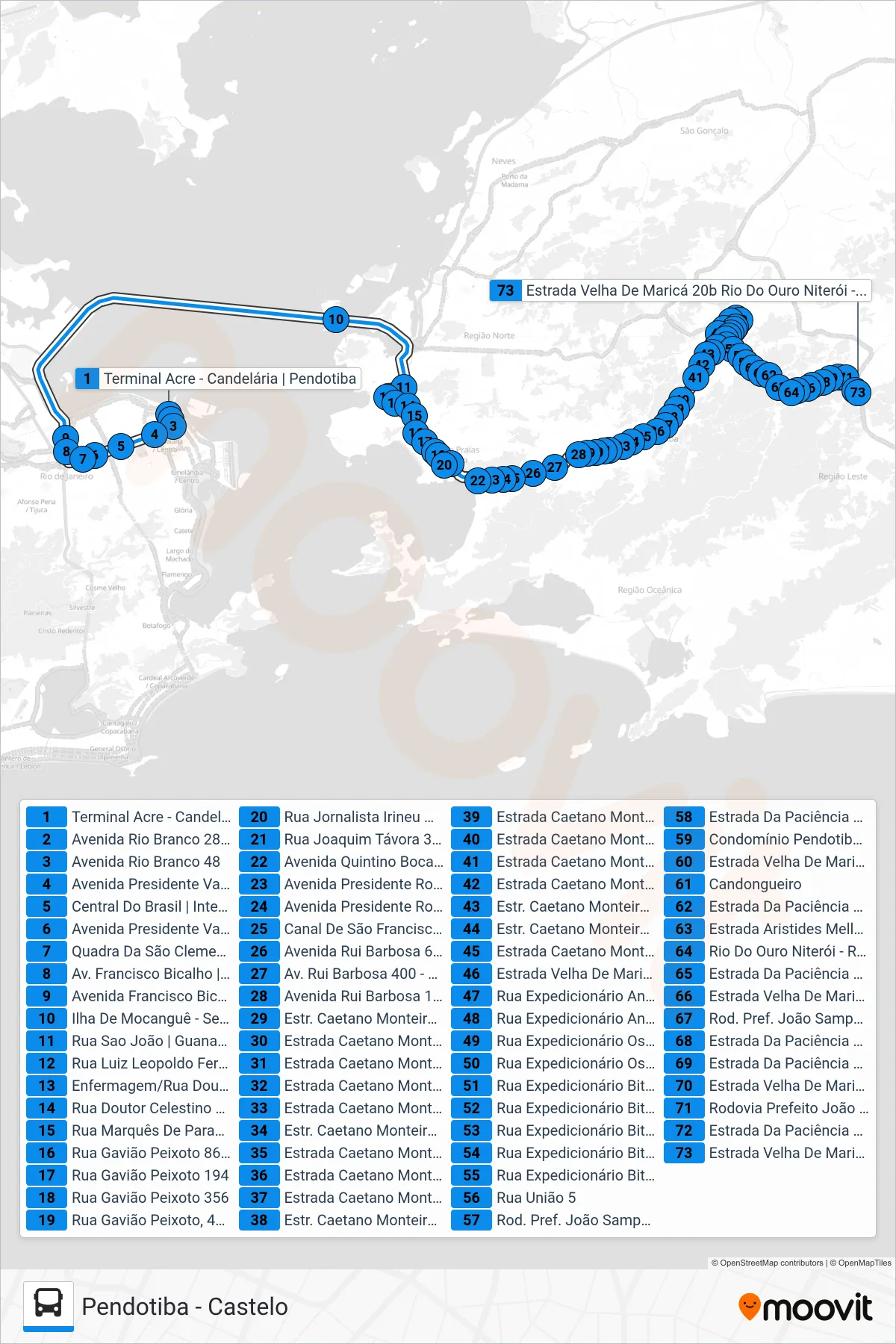 Rota e paradas da linha de ônibus 771D (Rio Do Ouro) no mapa