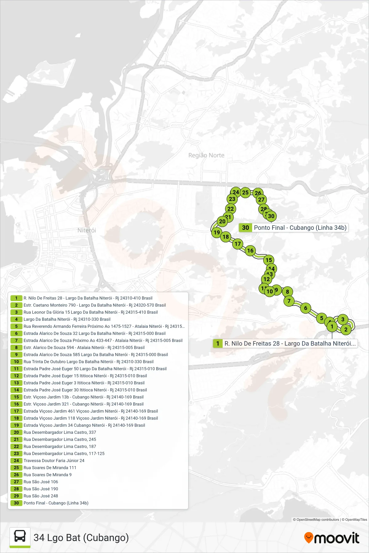 34B bus Line (34 Lgo Bat (Cubango)) route and stops on a map