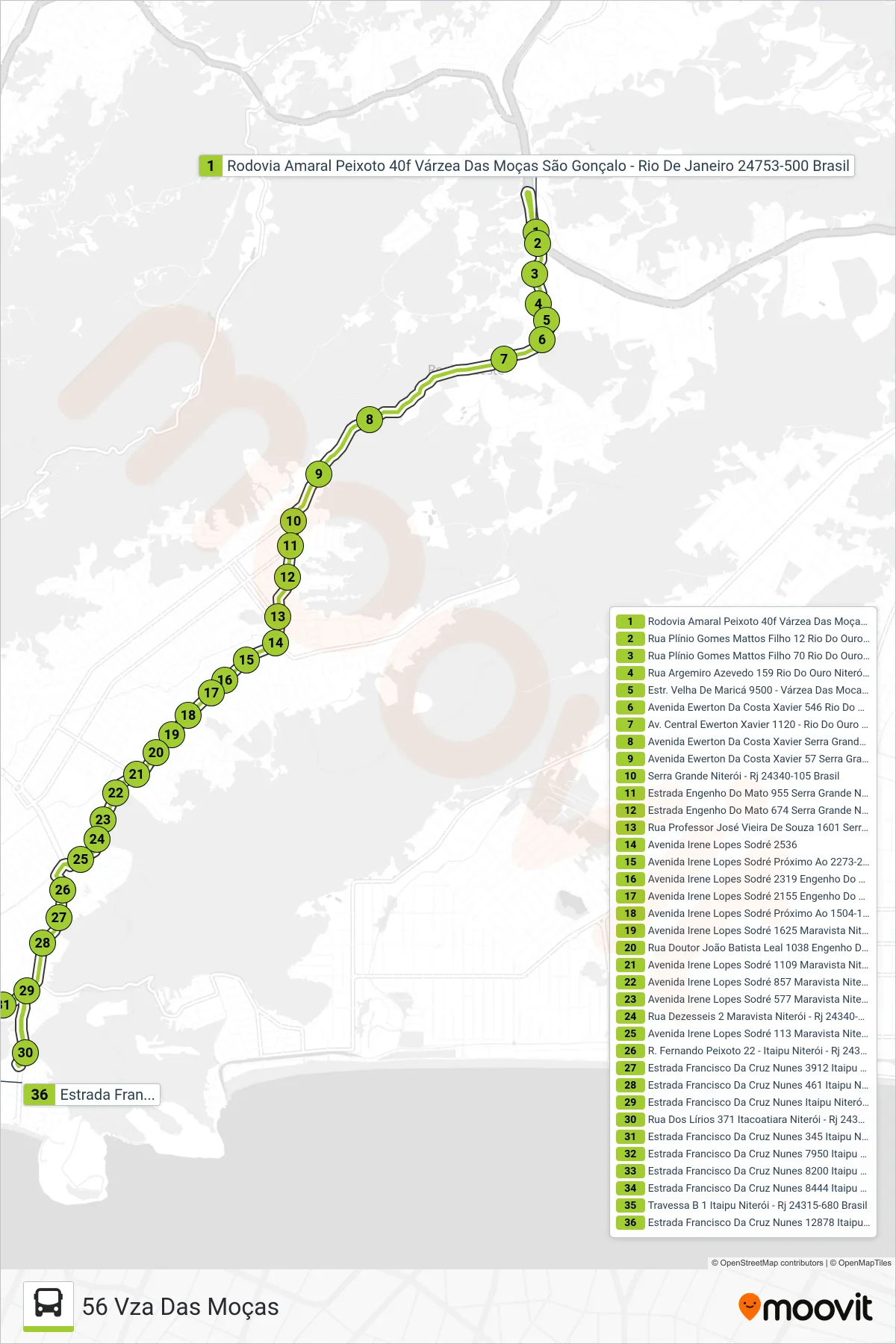38A bus Line (56 Vza Das Moças) route and stops on a map